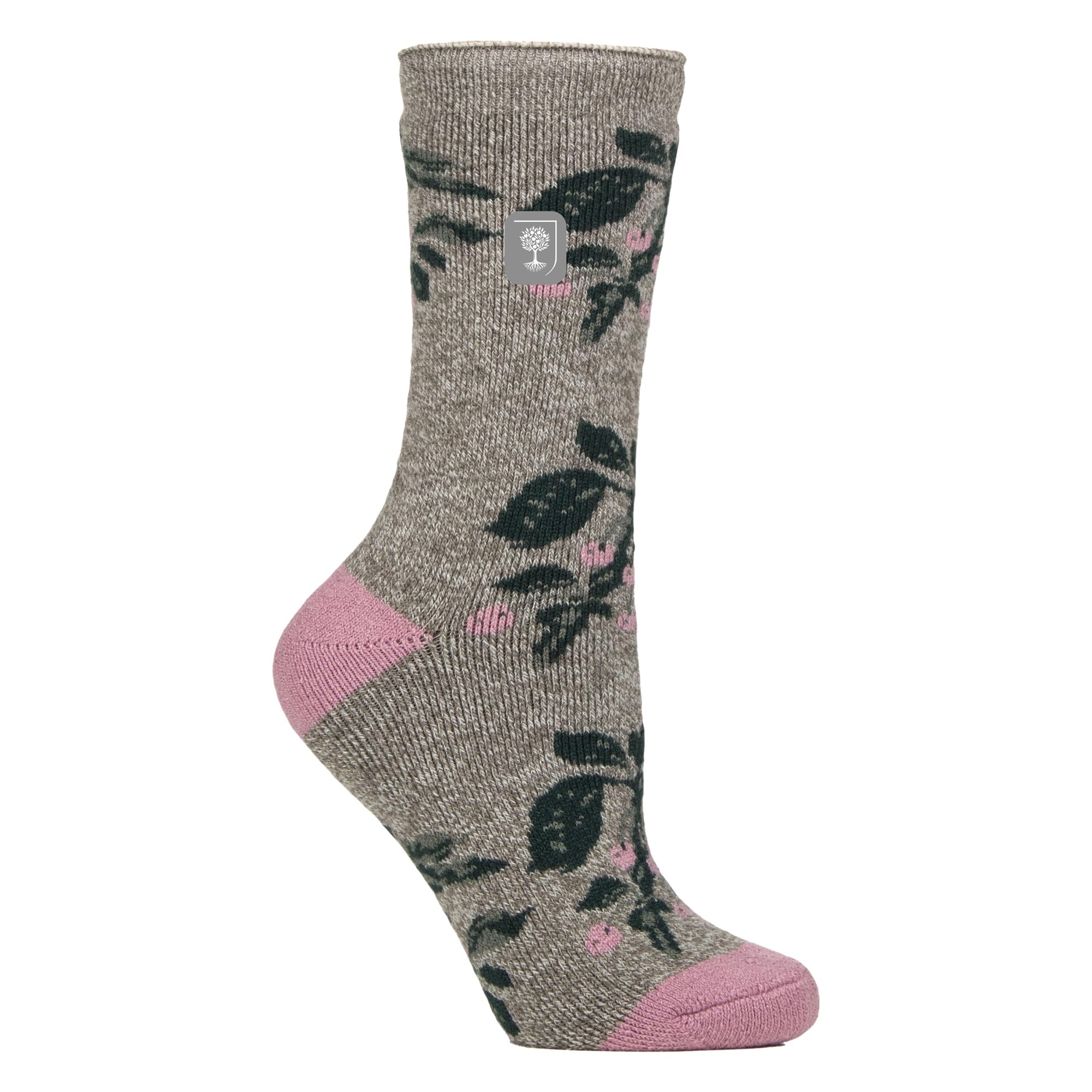 HEAT HOLDERS Womens Thermal Socks Lite | Thin Floral Patterned Fleece Lined Socks 4-7 UK (4-8, Berries/Grey)
