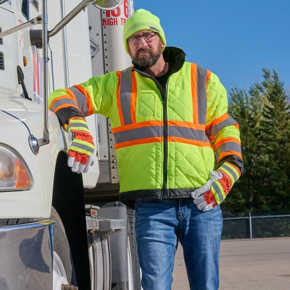 J. J. Keller & Associates, Inc. Goatskin Hi-Vis Gloves, Cotton Fleece Lined, Rubber Cuff, 1 Pair, SAFEGEAR - Image 5