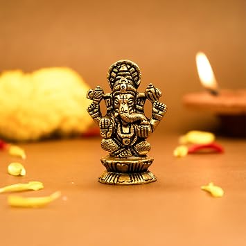 Ekhasa 100% Pure Brass Ganesha Idol Size 5.5 cm | Pital Ganesh Murti for Pooja Room, Home Decor, Office Desk and Car Dashboard | Vinayagar Statue for Diwali Puja