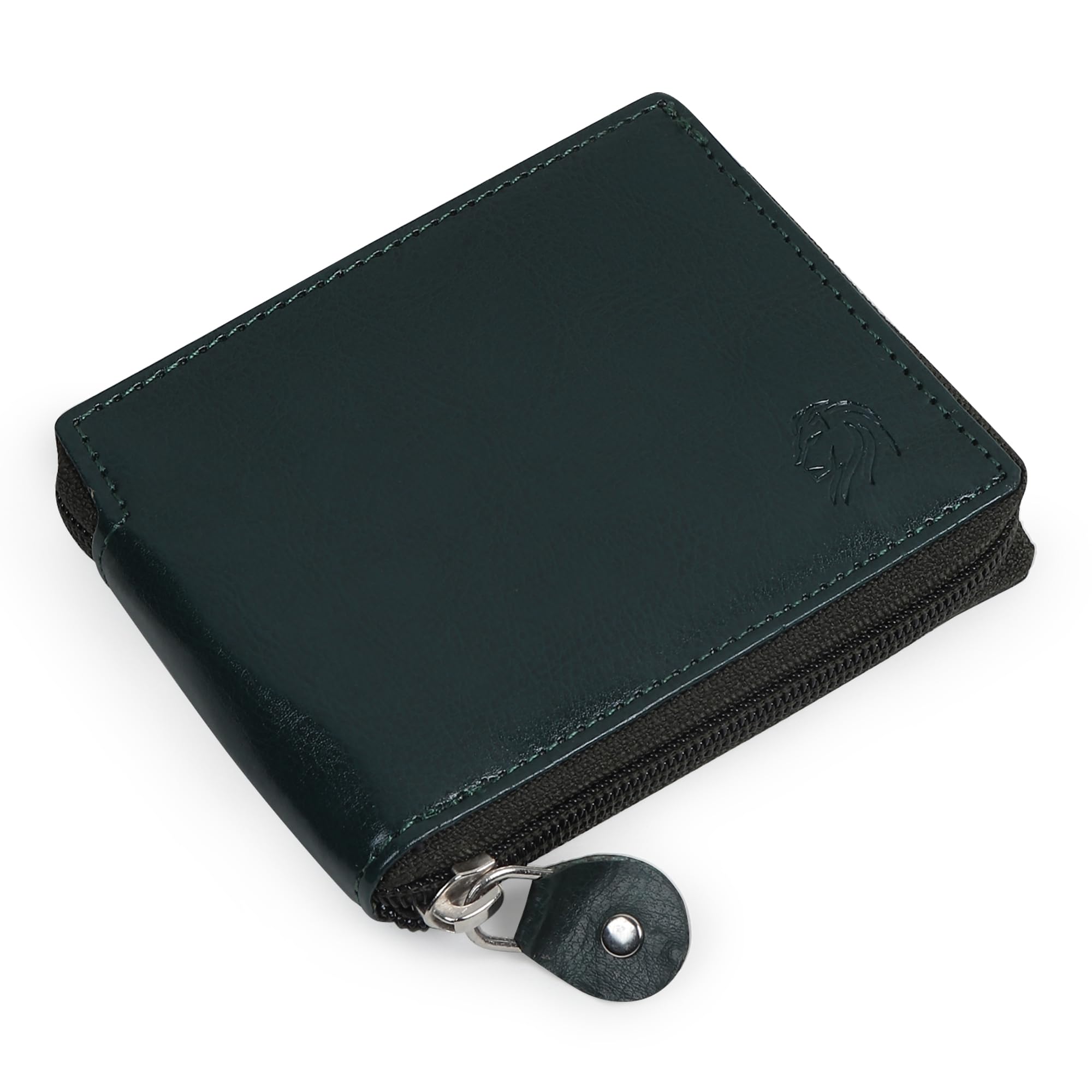 VEMILIO Vegan Leather Bi-Fold Green Wallet for Men & Women | 3 Card Slots, Coin Pocket, 2 Hidden & Currency Compartments | Stylish Round Zip Wallet | Compact Daily Use Card Holder-image-36