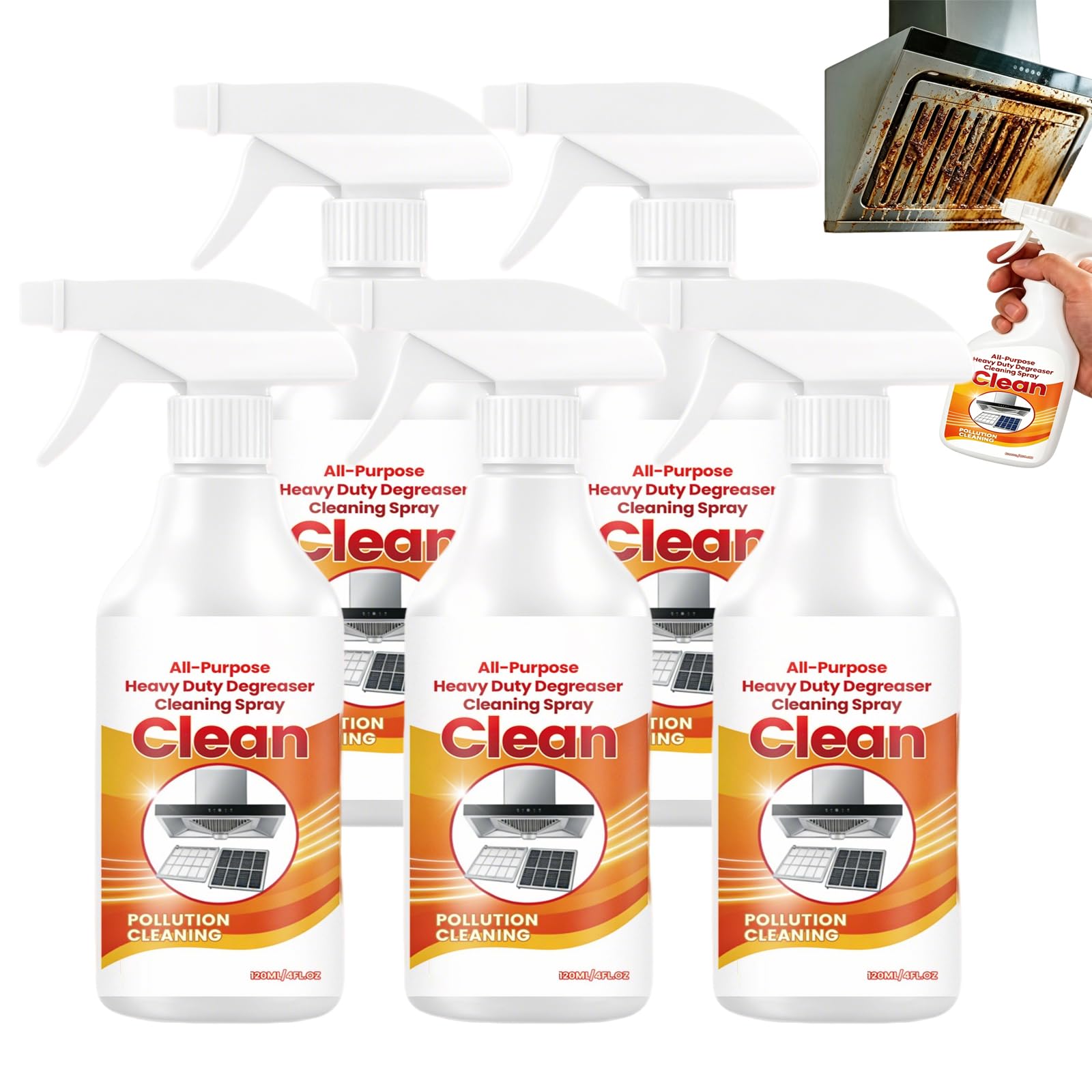 Hochleistungs-Entfettungsspray für den allgemeinen Gebrauch, Ofen- und Grillreiniger für den professionellen Einsatz, Fettlöser für die Küche, Mehrzweck-Küchenreiniger-Spray für Arbeitsplatten (5PCS)