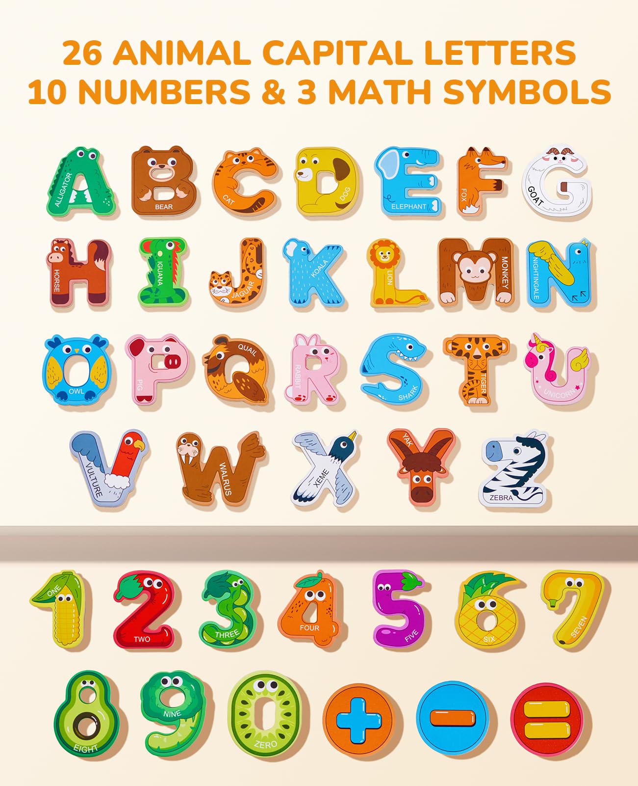 JoyCat Wooden Alphabet Magnets for Toddlers Fridge Large Size Cute Animal Colorful ABC Magnetic Letters 26 Uppercase Letters 0-9 Numbers Toy Set for Kids Toddlers Preschool Learning Spelling Counting - Image 2