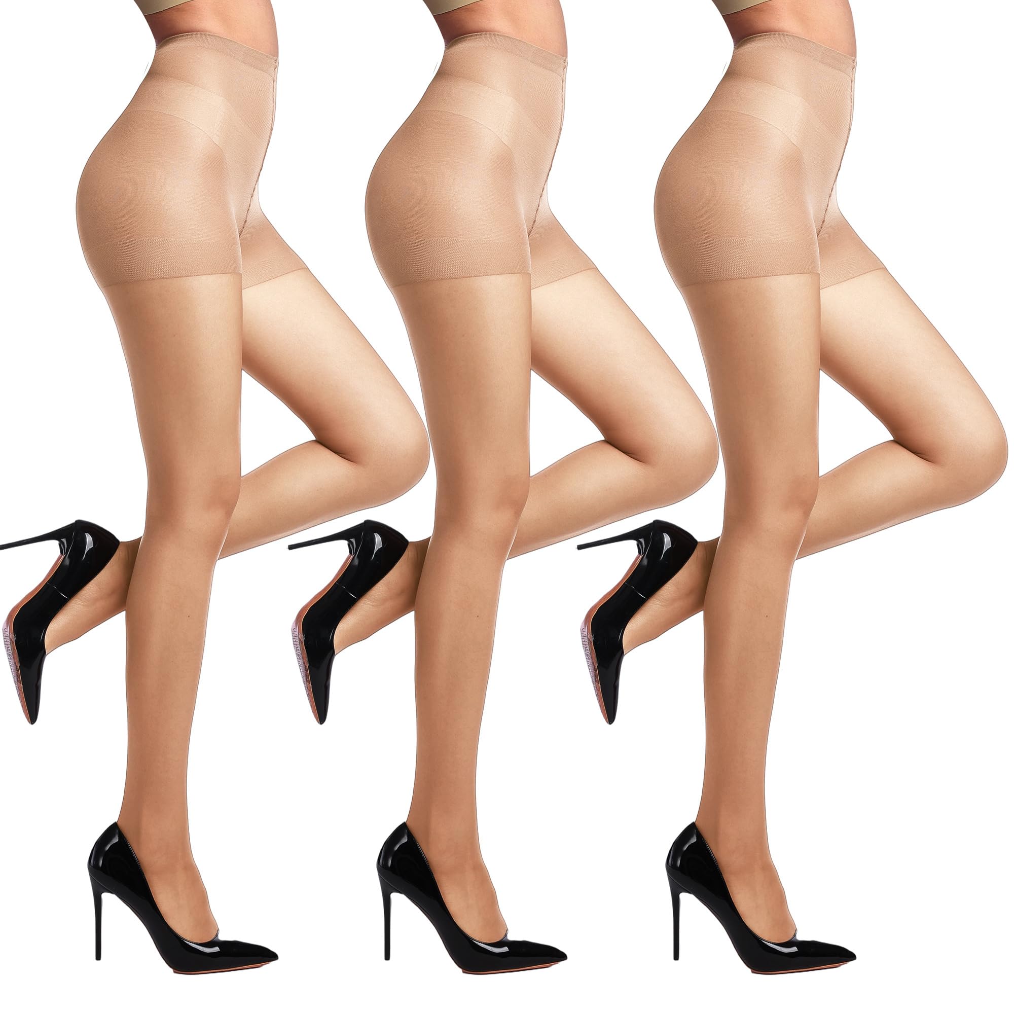 DIKER 3er-Pack Strumpfhosen Damen 20 DEN,Strumpfhosen für Damen Dünn mit Hoher Elastizität und Hohe Taille Verstärkte Fußspitze, Seidig Matte Optik, Hautfarben