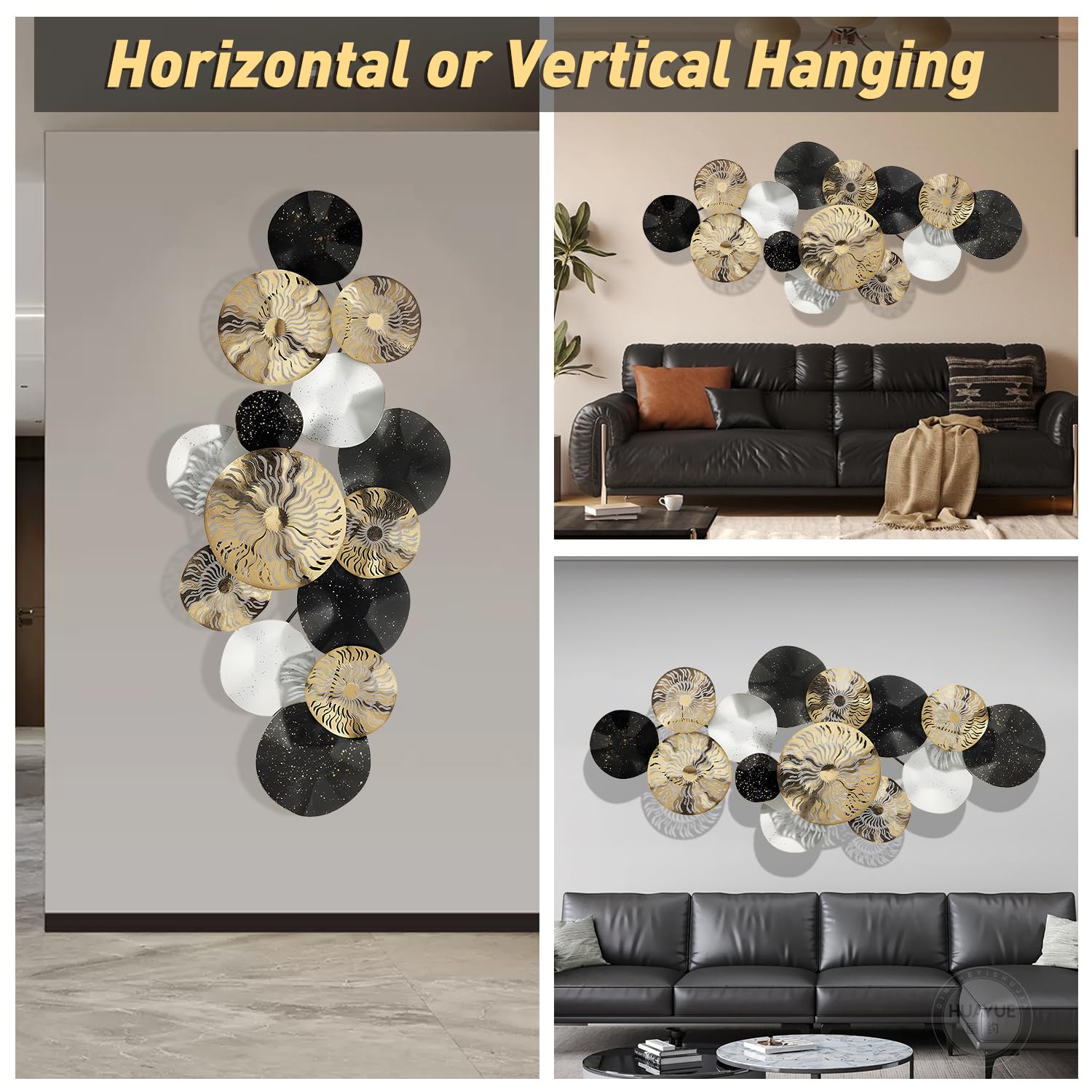 ZZYYZZ 特大メタルウォールアート、51 x 24インチラウンドプレート