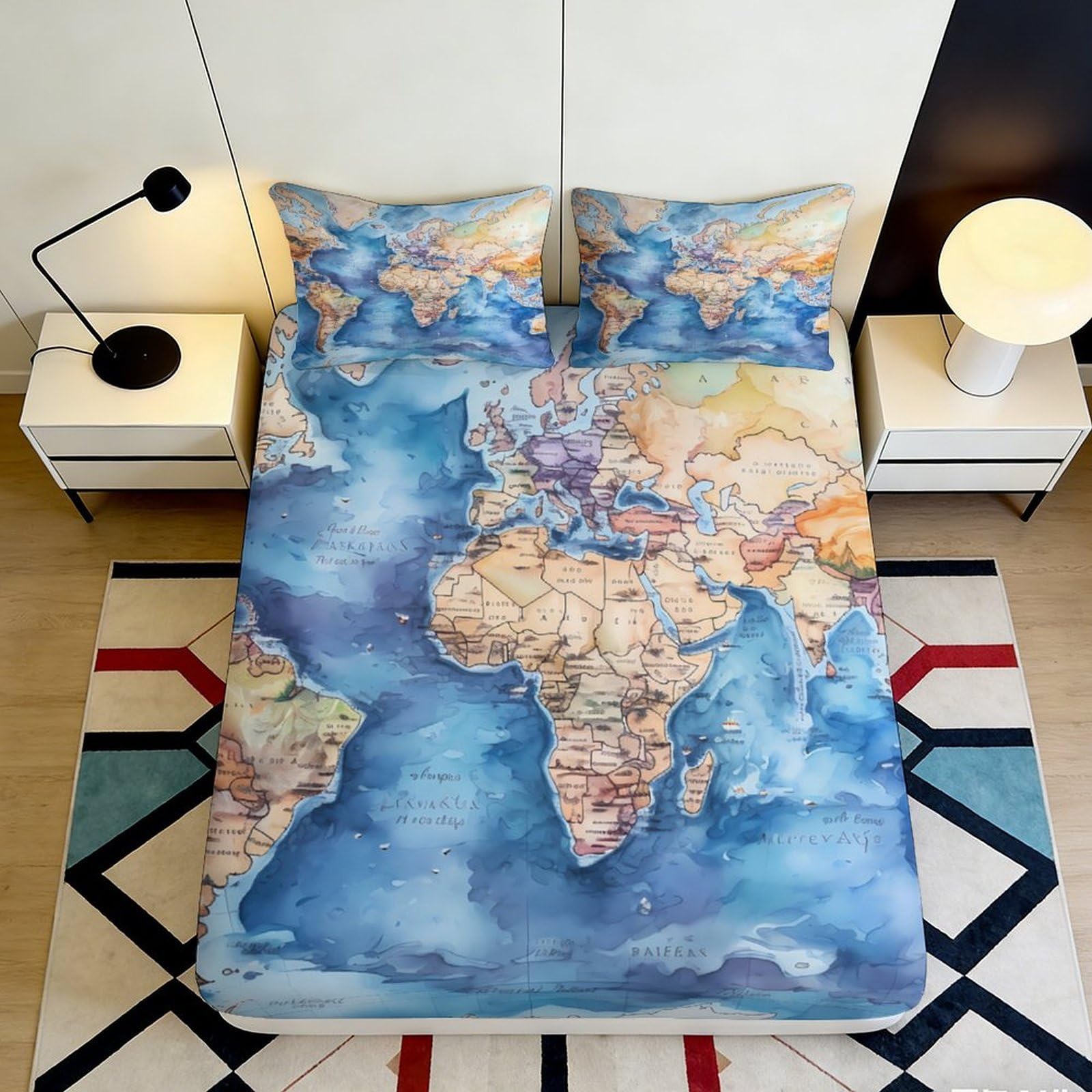 Pnayamiorkfel Style-5 3D Printed World Map Fitted Sheet Microfiber Soft Blue Earth Globe Bed Cover For Bedroom Dorm Mattress Protection Decor 90X200x25cm