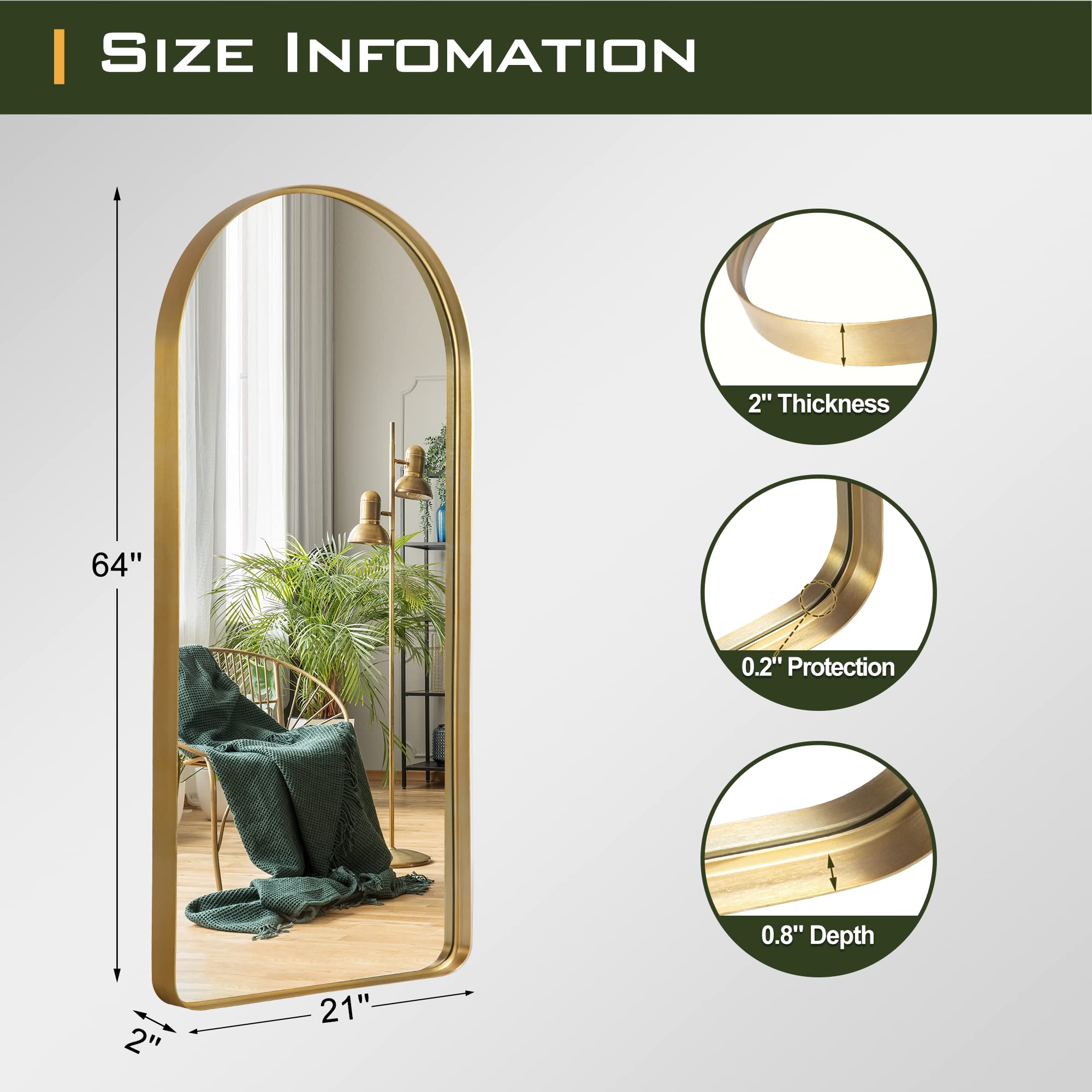 Amazon.com: NicBex Arched 64x21 Inch Full Length Mirror, Alloy