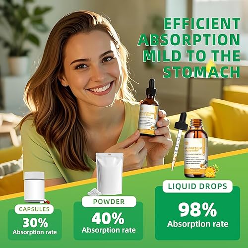 Miniatura 6 de M inch - Gota líquida de glicinato de magnesio, complejo de magnesio líquido de alta absorción con bromelina, vitamina, D3, B6 y zinc, suplemento de