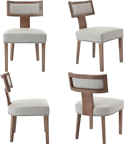 Miniatura 7 de BESTANO Juego de 2 sillas de comedor modernas de mediados de siglo, silla decorativa tapizada de piel sintética de granja con ribete de cabeza de