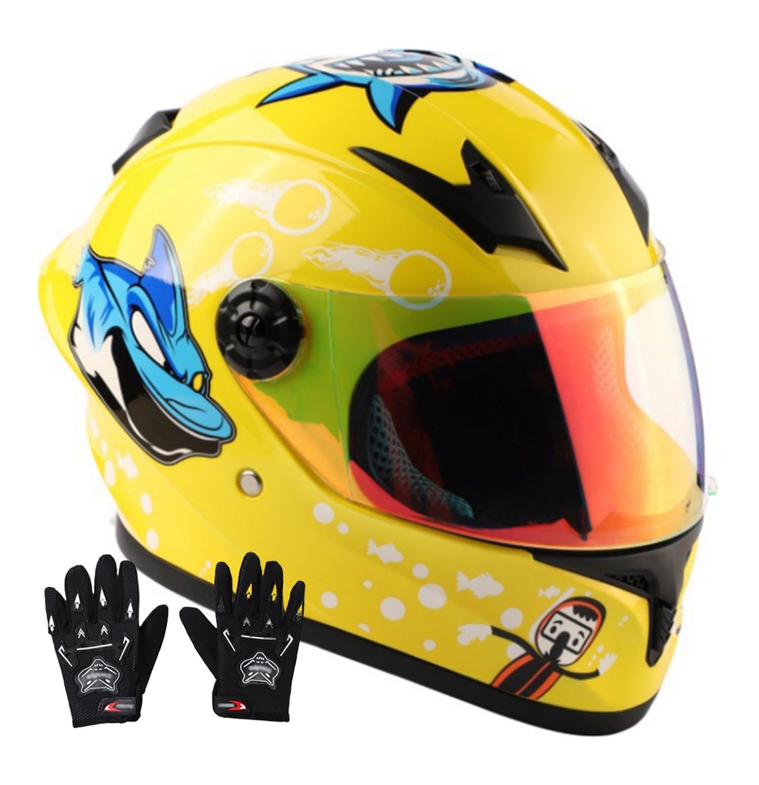 Kinder-Integralhelm, Motorradhelm, DOT-Geprüfter Jethelm Mit Visier, Roller- Und Fahrradhelm, ATV-Helm, Schnellverschluss, Abnehmbar Und Waschbar 9,S (47-58 cm)