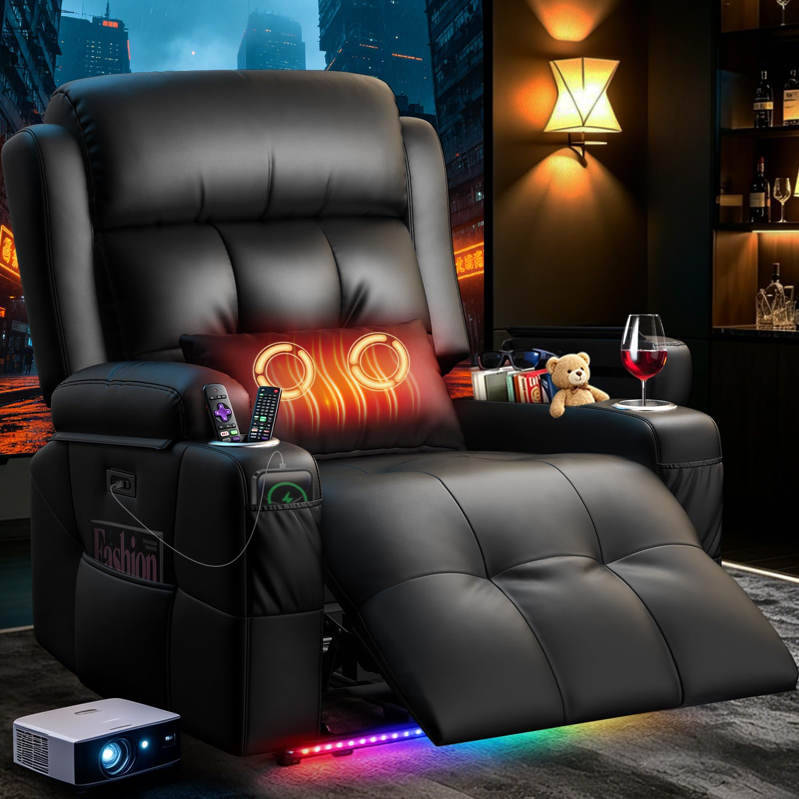 Home Theater Seating, Power Recliner Sofa Single Chair with Massage &amp; Heat