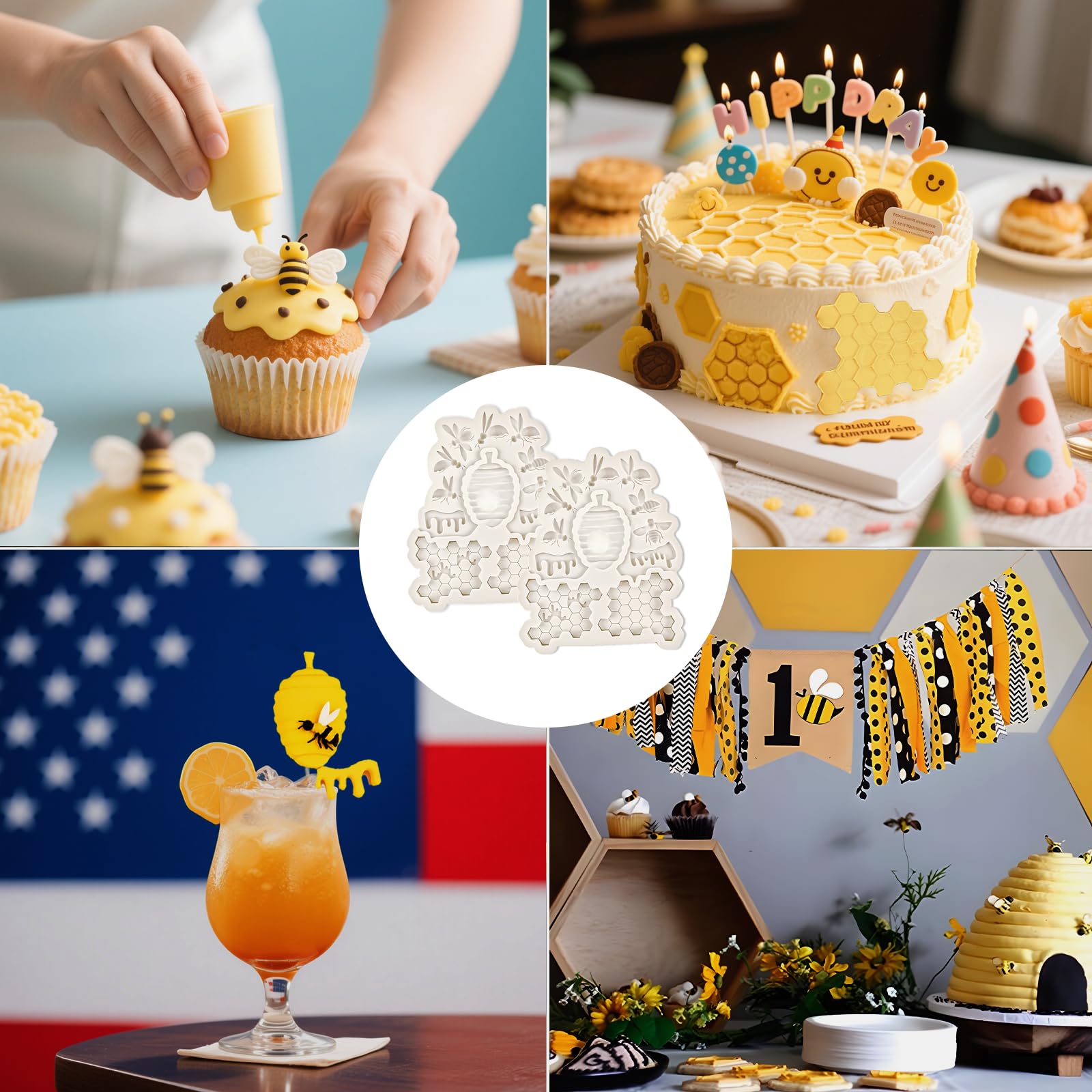 Moldes de silicona de panal de abeja de 12 cavidades (2 piezas) moldes de tubo de fondant con hueco 3D de colmena de caramelo molde de silicona para hornear, arcilla polimérica, decoración de pasteles
