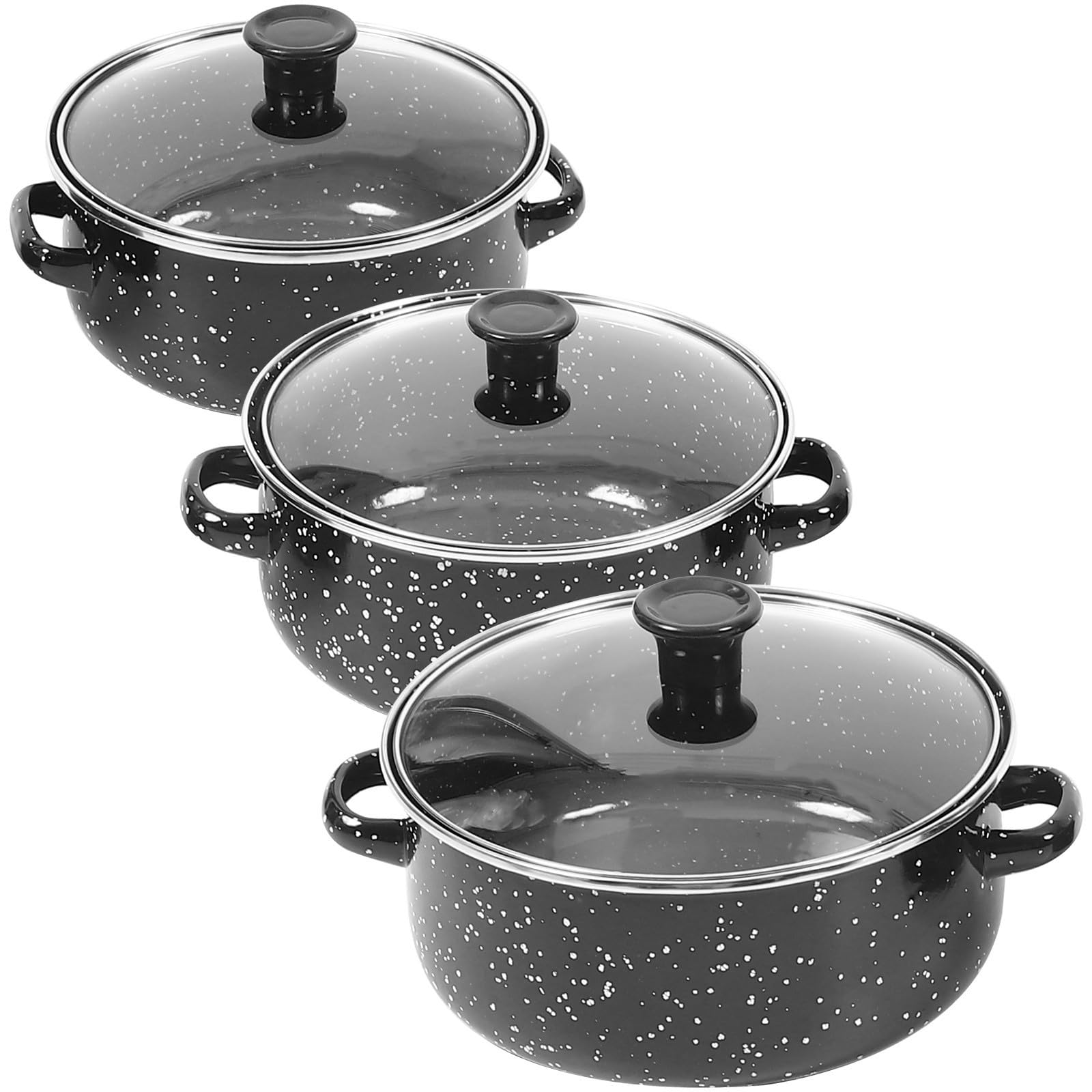 Casserole émaillée noire mini set anti-brûlure à double poignées pour cuisson réussie