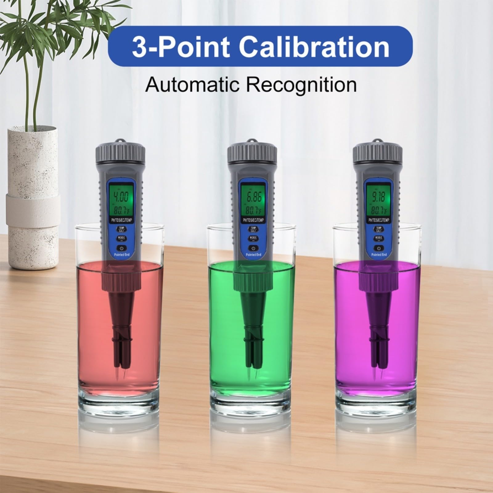 Probador de pH profesional 4 en 1 para industria alimentaria y acuática, mide la temperatura con pantalla grande