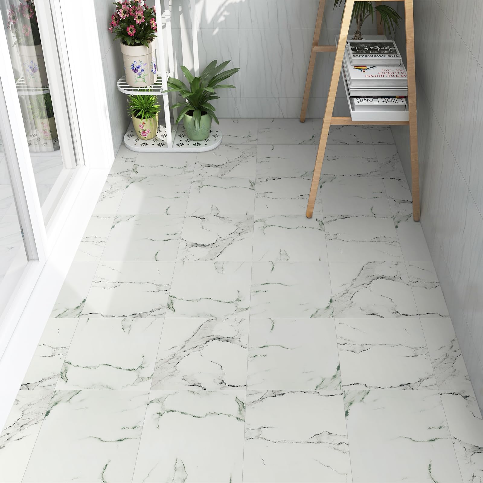 Irisroom Floor Tiles Self Adhesive Floor Tile Vinyl Flooring, Peel and Stick Floor Tiles Waterproof Marble Effect for Bathroom Kitchen Living Room Inner Porch, 30x30cm 1.0mm 24pcs(2.16㎡)