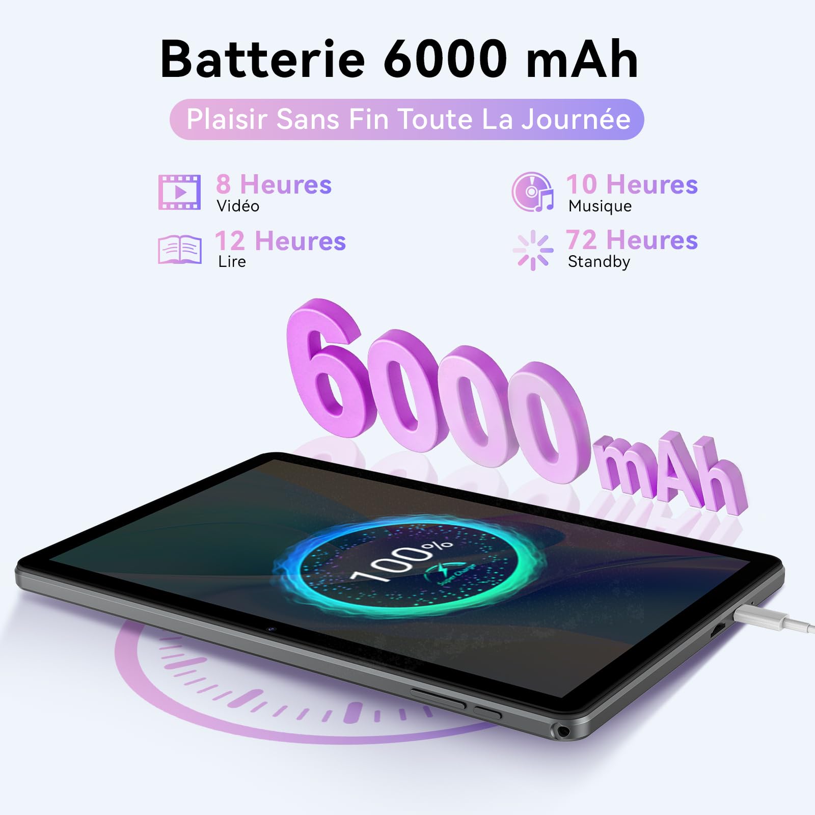 Android 16 Tablette 10 Pouces avec Gemini AI, Tablette avec Clavier, Souris & Stylet, Octa-Core, 24 GO RAM + 256 GO ROM + 1 TO TF, 1920x1200 Écran HD, Caméra 8MP + 13MP, 6000 mAh (Gris + Coque Noir)