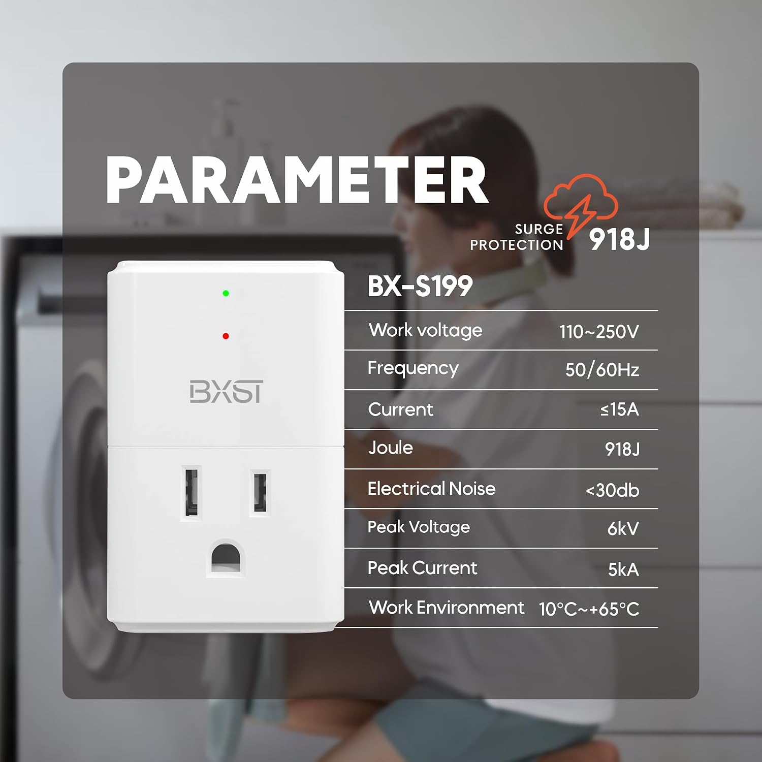 BXST 918J Single Outlet Surge Protector for Home Appliance Small Multi Function Plug with Surge Protection Wall Mount Power Suppressor for Refrigerator, TV, PC, Xbox, PS5, 120V, 1800W, 2 Pack