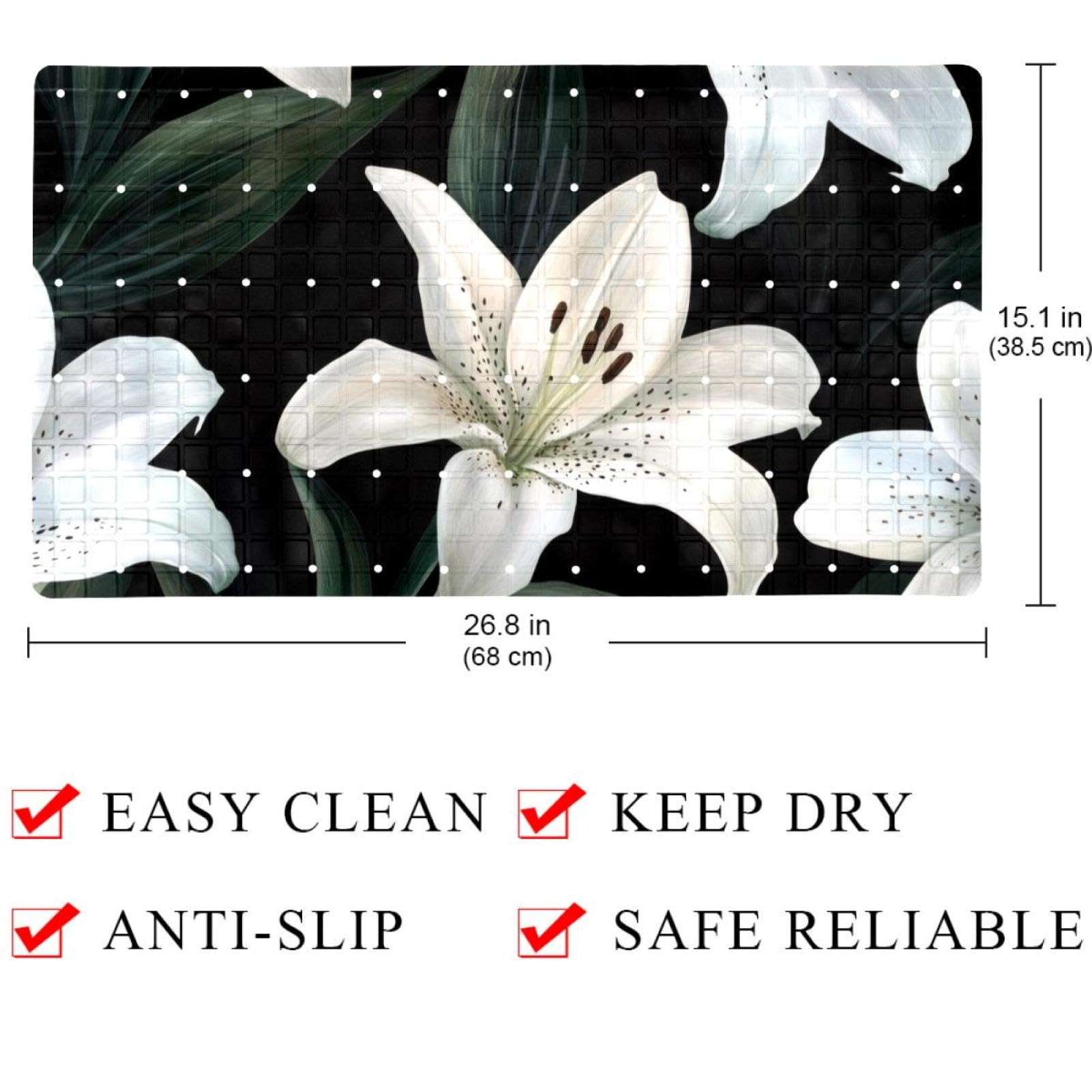 Lily – Tapis de bain rectangulaire antidérapant à motif sans couture avec ventouses, lavable en machine, 40 x 70 cm