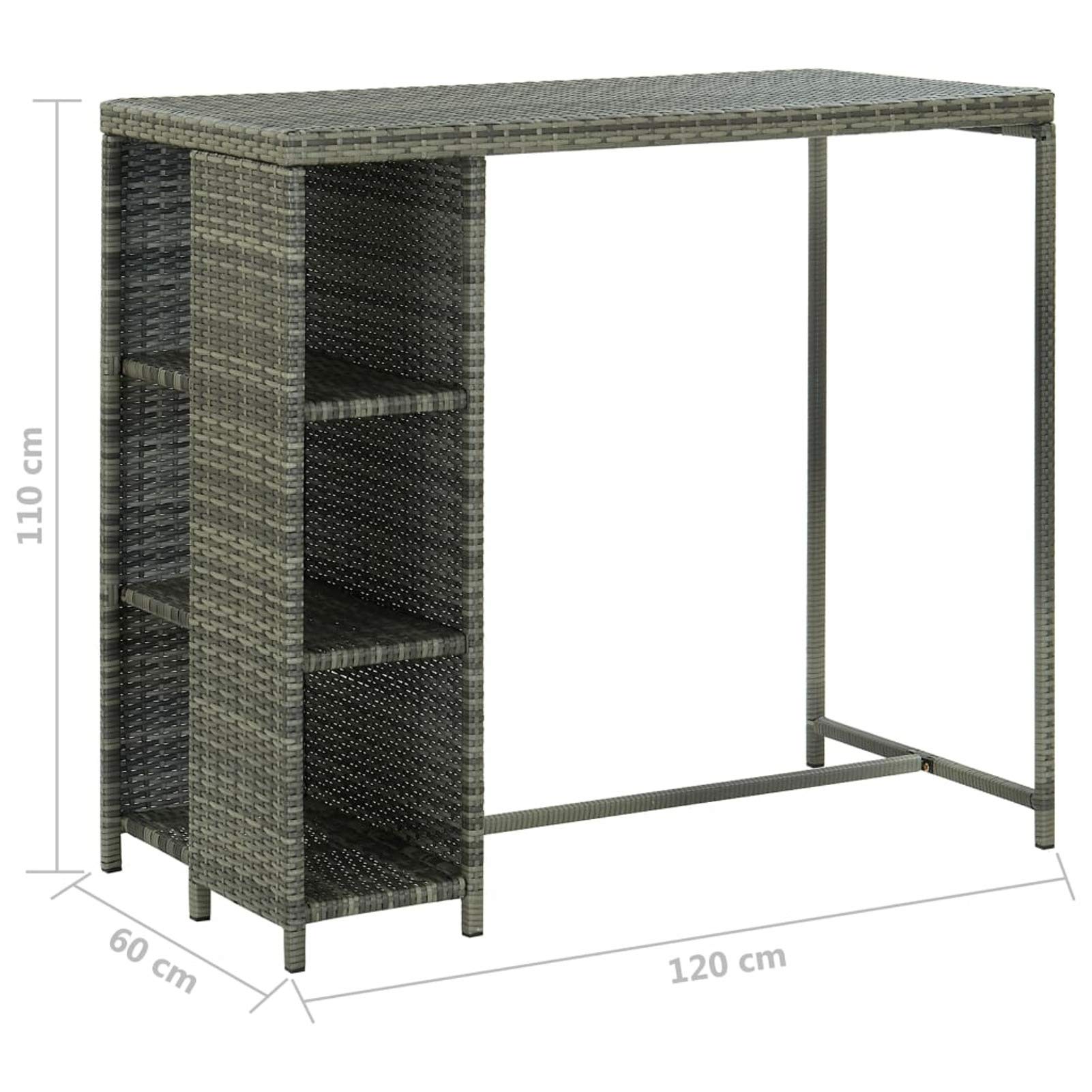 Festnight Juego de Bar de Mimbre para Exteriores de 5 Piezas, Mesas Altas y 4 Taburetes con Cojines, Muebles de Bar Jardín Exterior, Mesa con Tapa Lisa y Estante de Almacenamiento Gris#3