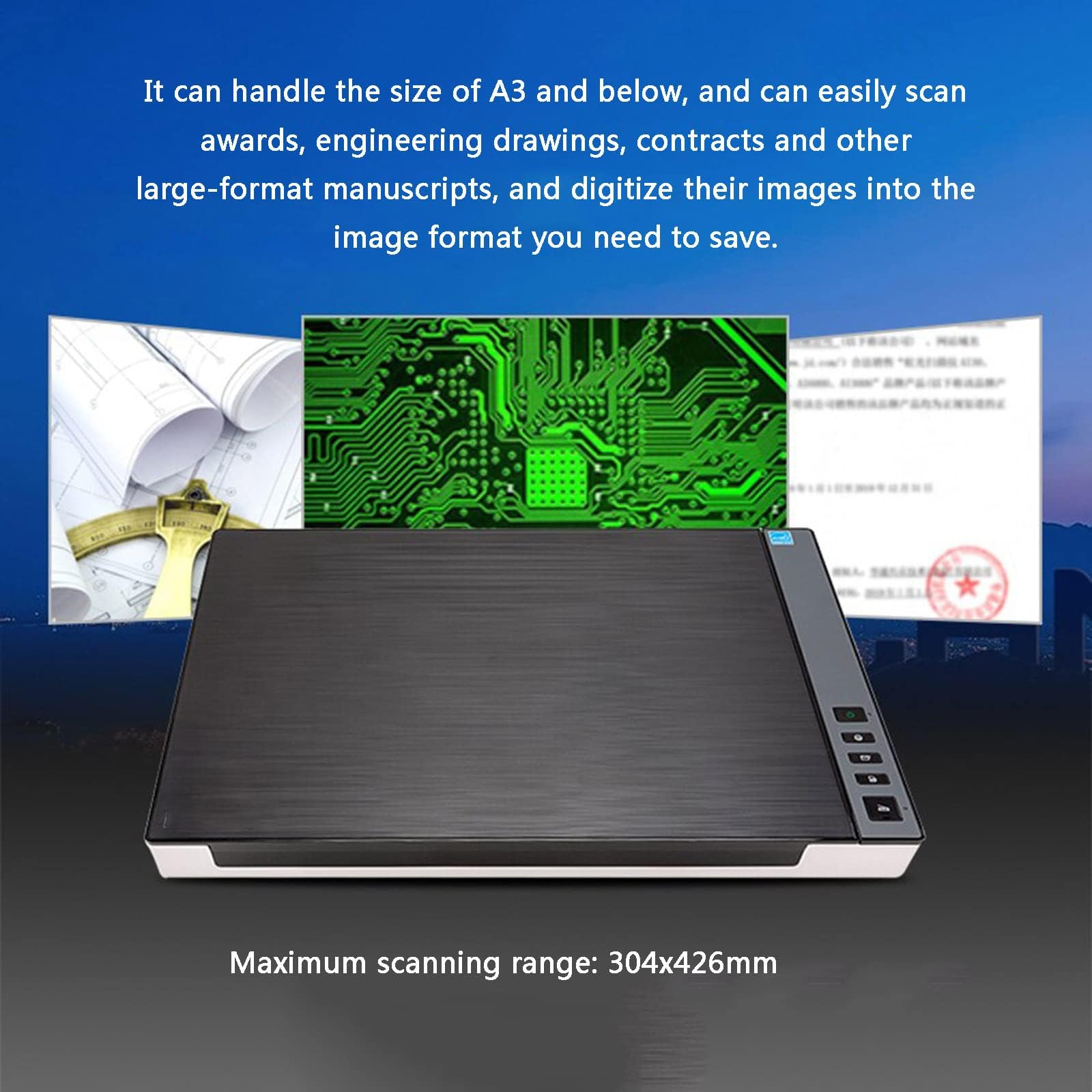 Scanner piano grande formato A3, scanner per foto e documenti a colori con risoluzione ottica da 1200 DPI, velocità di scansione rapida in 8 secondi con scansione automatica per biblioteche
