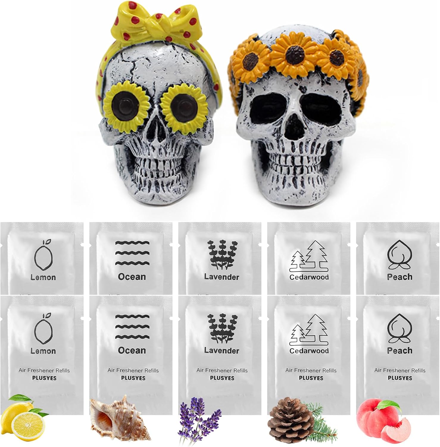 Skull Decor Halloween Car Air Freshener Vent Clip with 10 Pack Car Air Vent Clip Freshener Refills