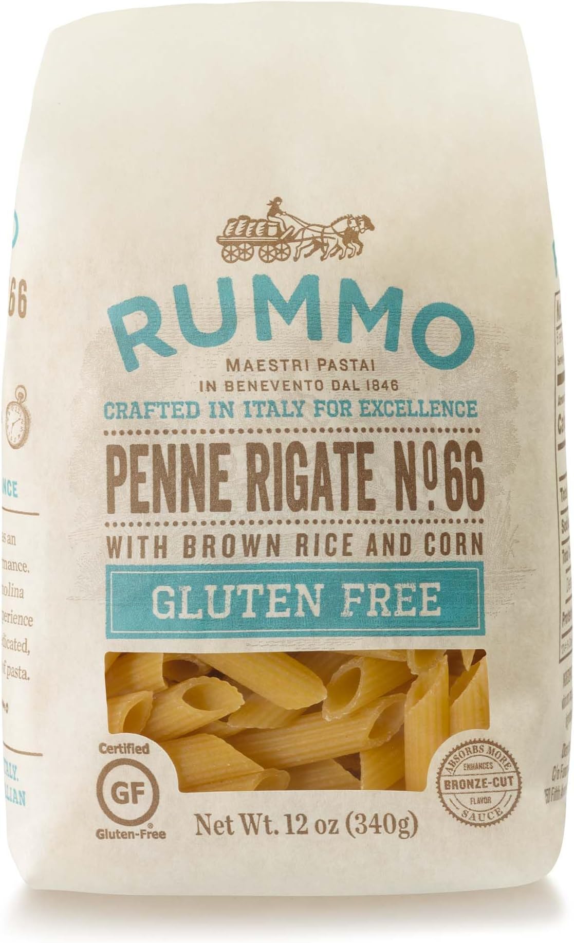 Rummo Gluten Free Penne Rigate N.66 - Gluten Free Pasta, Made with Corn & Rice, Penne Pasta Noodles, Pasta from Italy - 12 Ounce (Pack of 1)