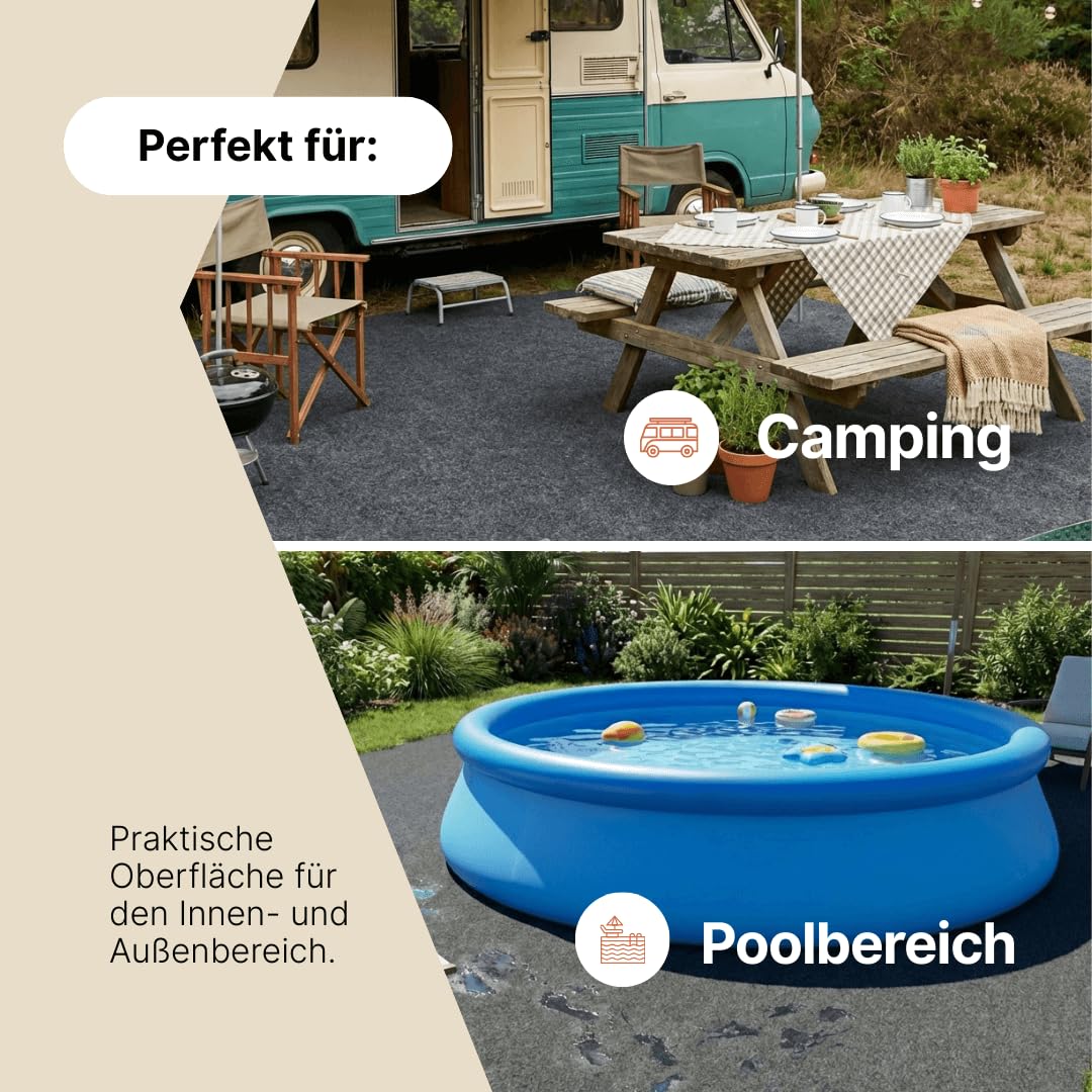 TAPISO Pemba Rasenteppich Kunstrasen Dunkelgrau Höhe:4 mm Kunstrasenteppich mit Noppen Wetterfest Schnelltrocknend Outdoor Balkon Terrasse Garten 300 x 300 cm