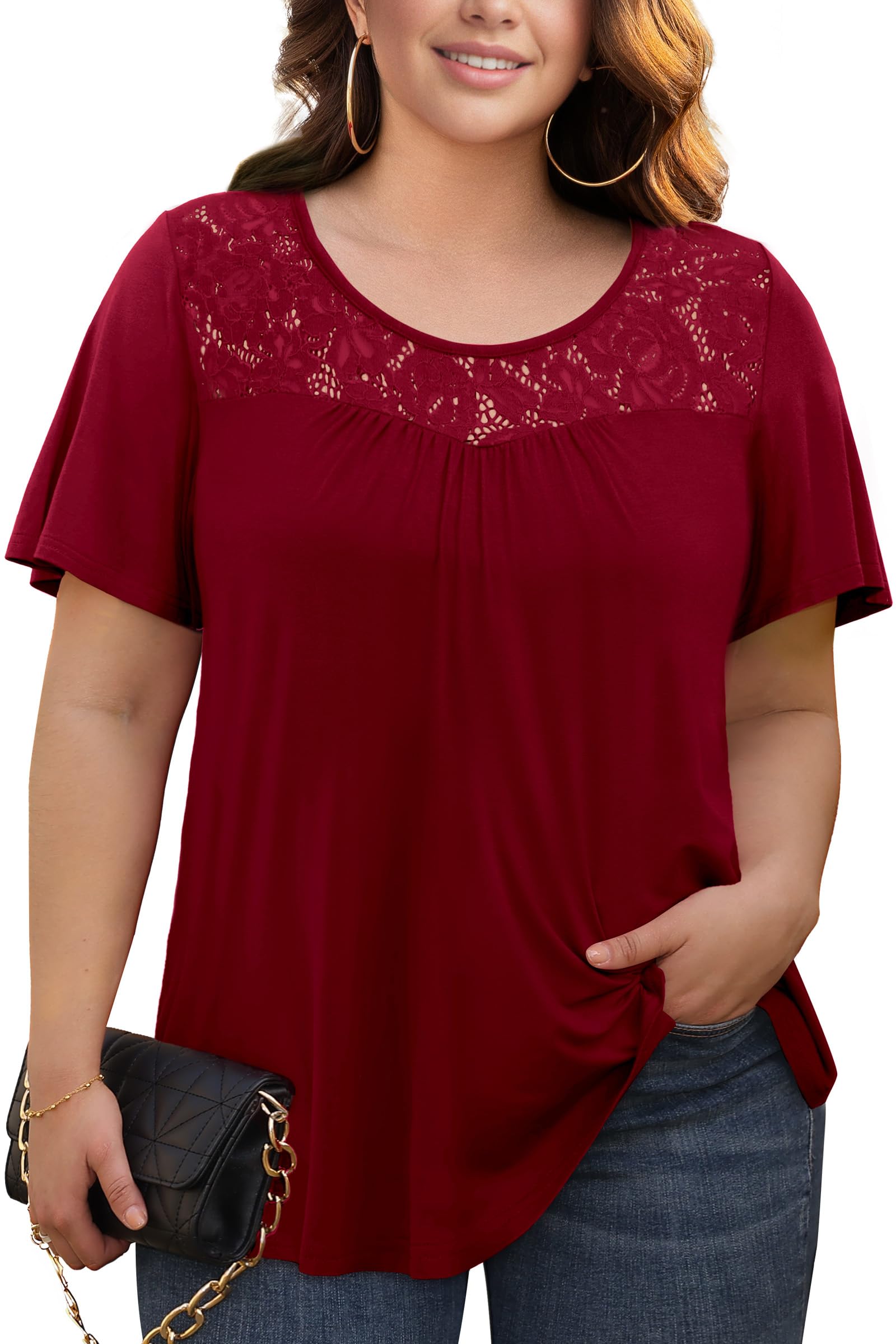 Plusashion Women's Plus Size Peplum Tops Ruffle Sleeve Tunic Hide Belly Shirts Elastic Blouse