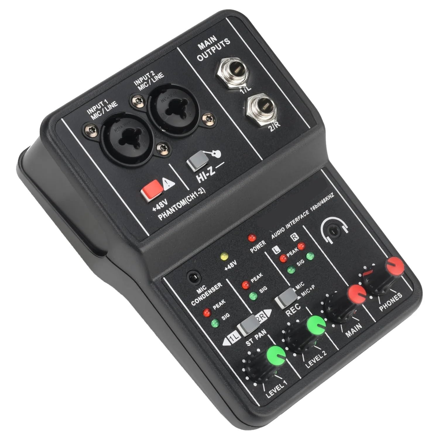 Interfaz portátil Consola de sonido profesional Grabación y arreglo de 2 canales Tarjeta de sonido USB