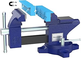 Housolution Bench Vise 4.5 Inch, 260°Swivel Base Bench Clamp with 125mm Vise Jaw, Home Vise Clamp-On Vise Repair Tool Work Bench Vice for Cutting Conduit, Drilling, Metalworking - Blue & Blue