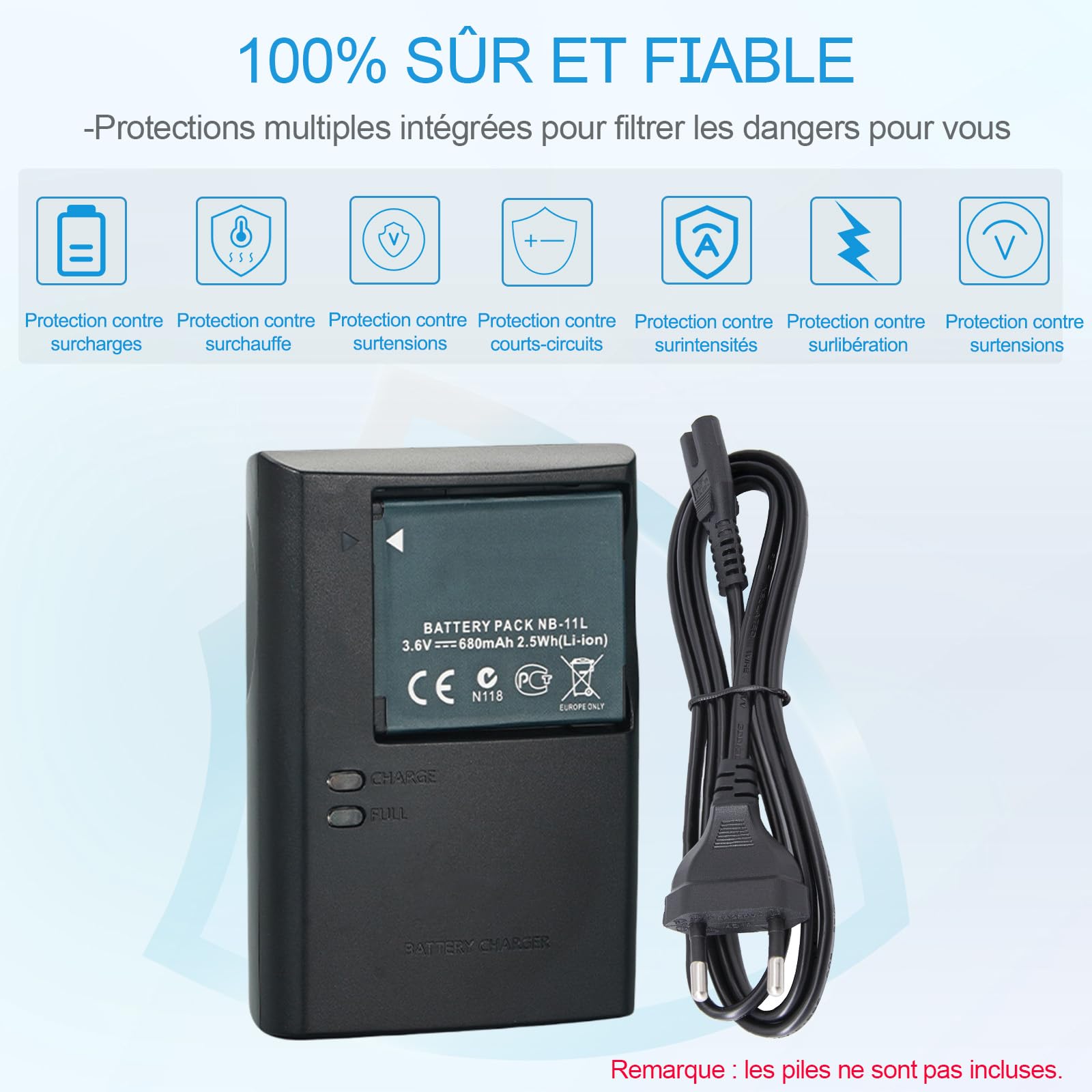 NB-11L NB-11LH CB-2LF Chargeur de Batterie Compatible Canon PowerShot Elph 360 HS,180 is,190 is,350 HS,110 HS,170 is,150 is,A2300,SX400 is,A2500, A3500 is, A4000 is Appareil Photo & 100cm AC Cord