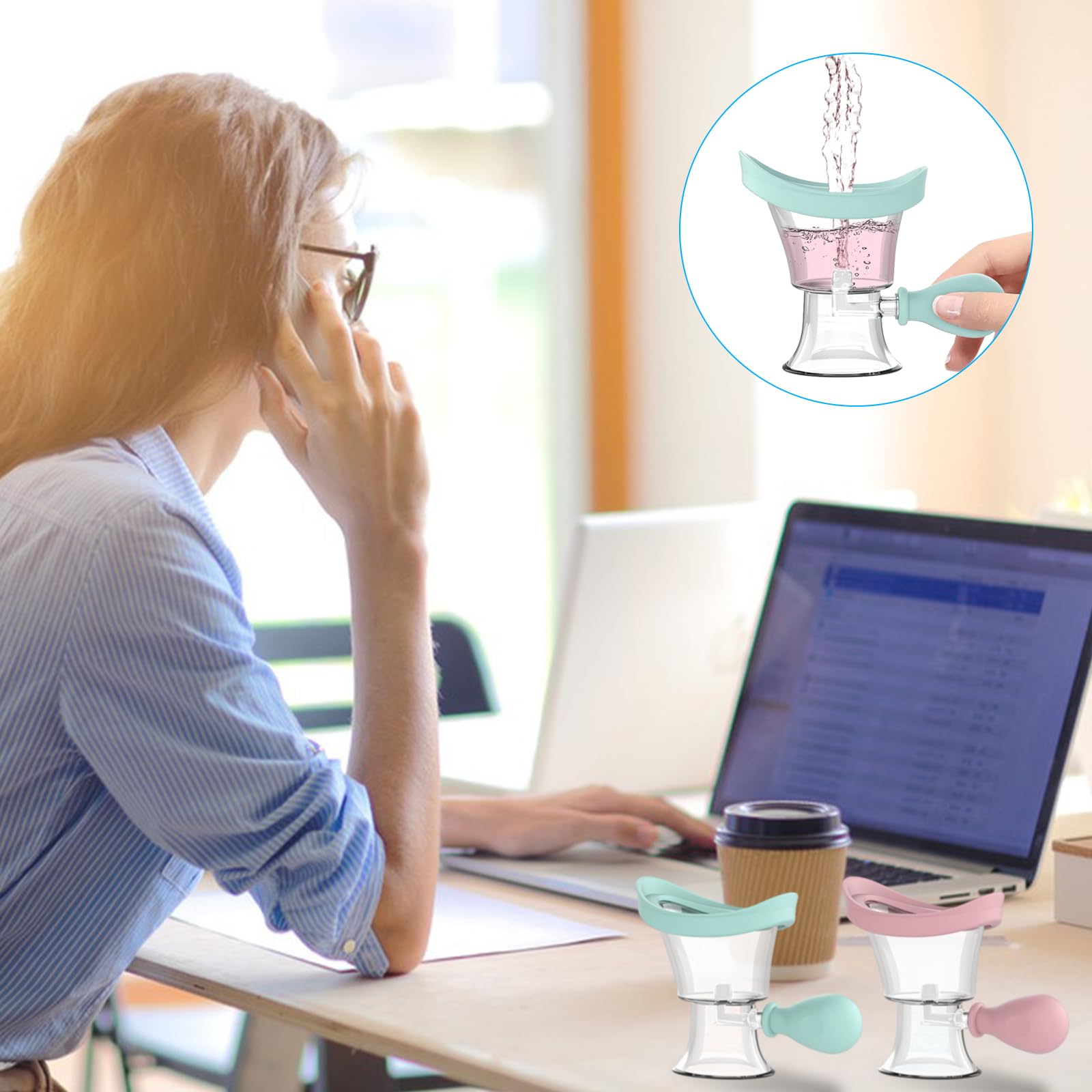 Lavaggio Oculare Portatile, 2 Pezzi Kit per il Lavaggio Degli Occhi, Tazza Manuale di Pulizia Degli Occhi, Tazza di Lavaggio Degli Occhi in Silicone, Bagno per il Lavaggio Degli Occhi (Blu, Rosa)