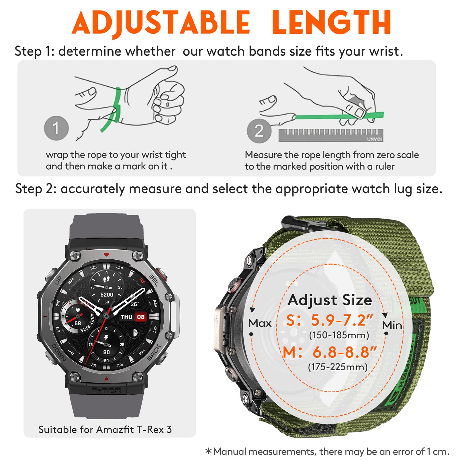 SMITHA Bracelets de montre compatibles avec Amazfit T-Rex, T-Rex PRO, T-Rex 2, T-Rex 3 ou T-Rex 3 PRO (48 mm)/(44 mm), T-Rex Ultra 1/2, bracelet de sport en nylon robuste, fermeture militaire