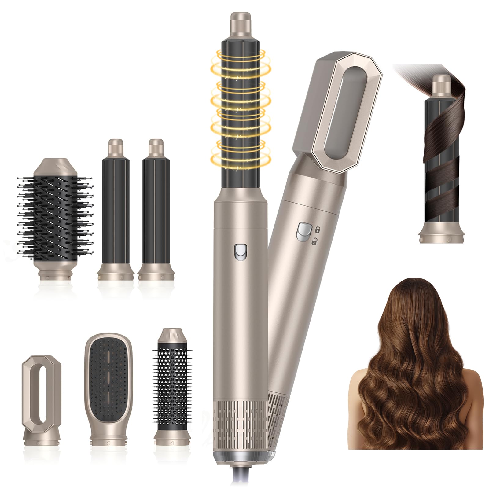 5 in 1 Airstyler 1000W Warmluftbürste Set Haarstyler Rundbürstenföhn, Lockenstab Automatisch, Glätten, Locken,Trockenes Haar