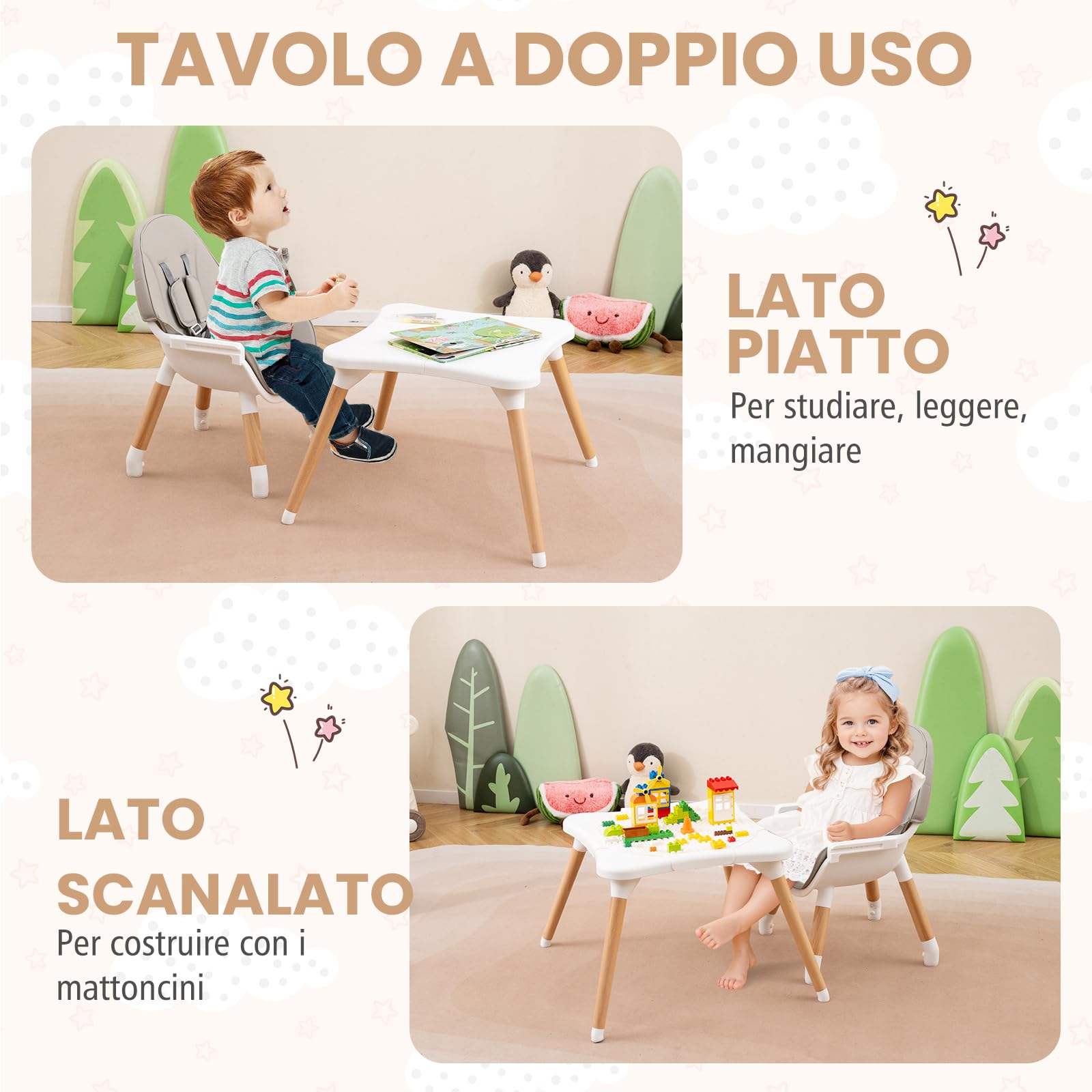 RELAX4LIFE 4 in 1 Seggiolone Pappa, Seggiolone Evolutivo con Vassoio Rimovibile e Cintura di Sicurezza, Altezza Regolabile in 4 Posizioni, per Bambini e Neonati 6-36 Mesi (Standard, Grigio)