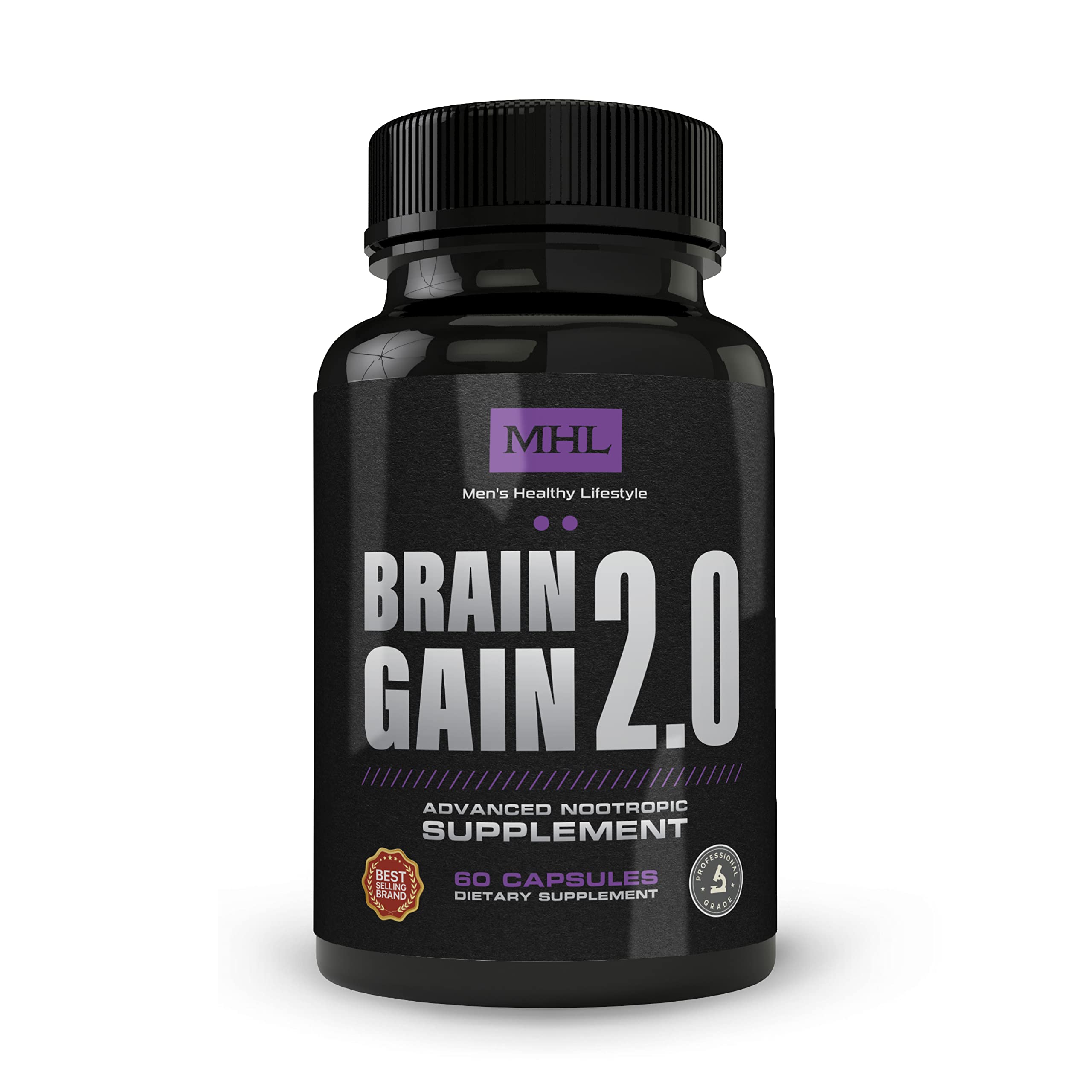 Brain Gain 2.0 by MHL - Mental Focus, Memory, Concentration, Advanced Nootropic Supplement - Made in The USA - 60caps