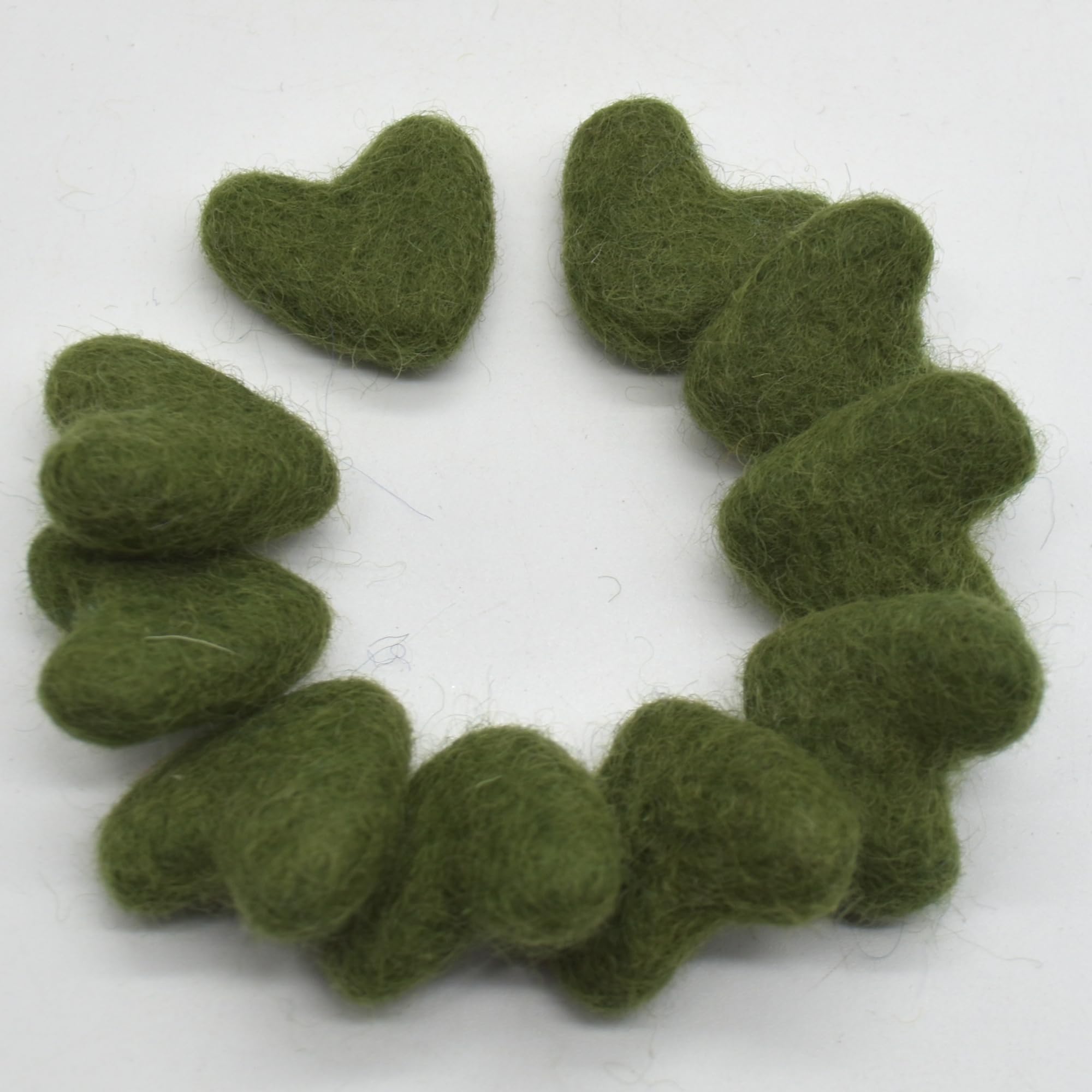 100% Wool Felt Hearts - 3cm - 10 Felt Hearts - Dark Olive Green