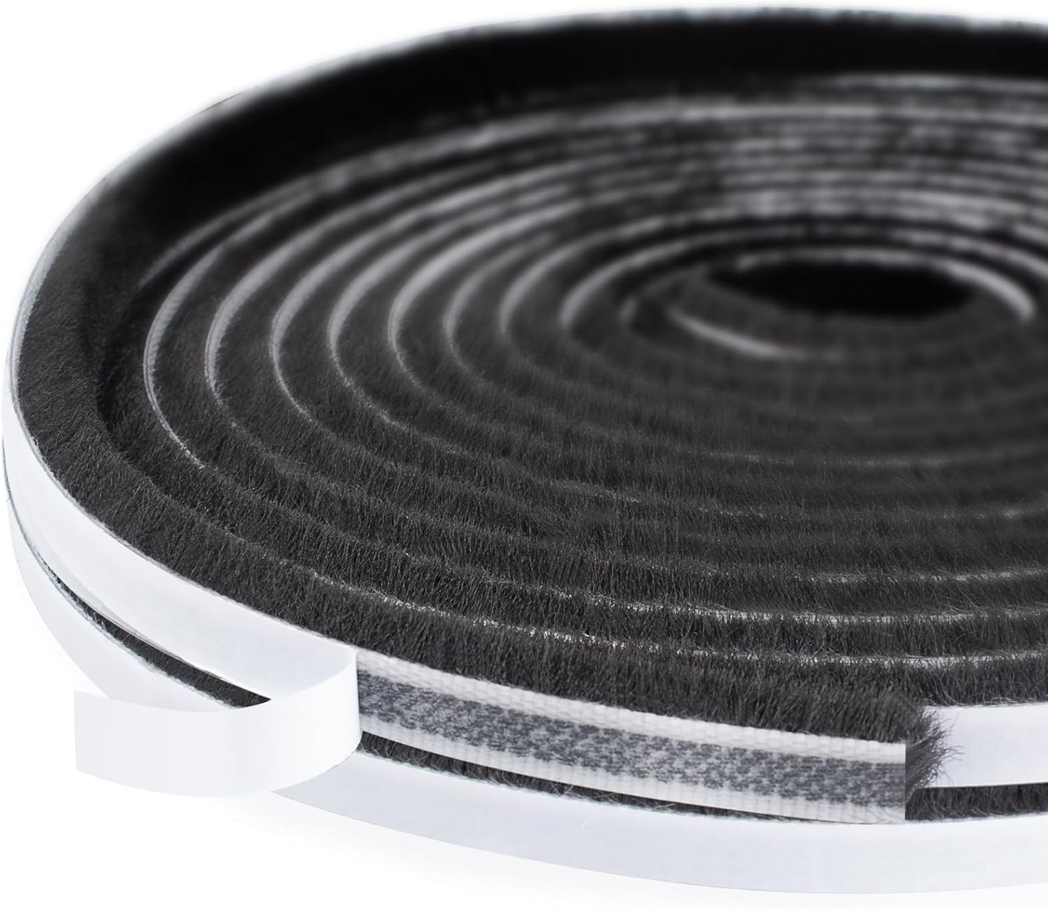Brush Draft Excluder Tape for Door Windows, 10 Meters(L) x 9 mm(W) x 15mm(T) Self-Adhesive Brush Weather Stripping Seal Strip Air Stopper for Sliding/External Door, Black