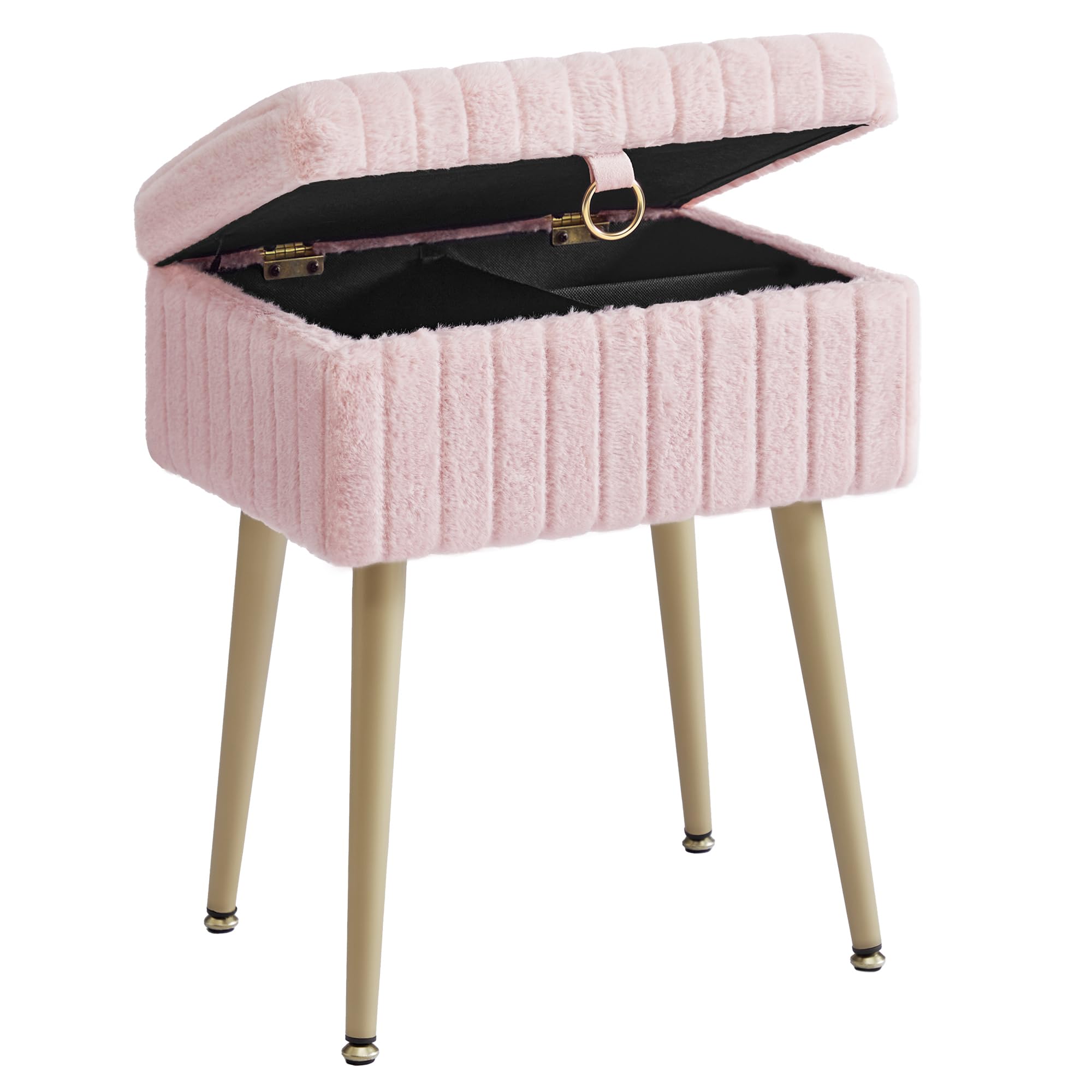 SONGMICS Rectanglular Vanity Stool Chair with Storage, Dressing Table Stool, Footrest Footstool Ottoman, Metal Legs, Adjustable Feet, for Living Room, Bedroom, Makeup Room, Jelly Pink LOM505SZ03