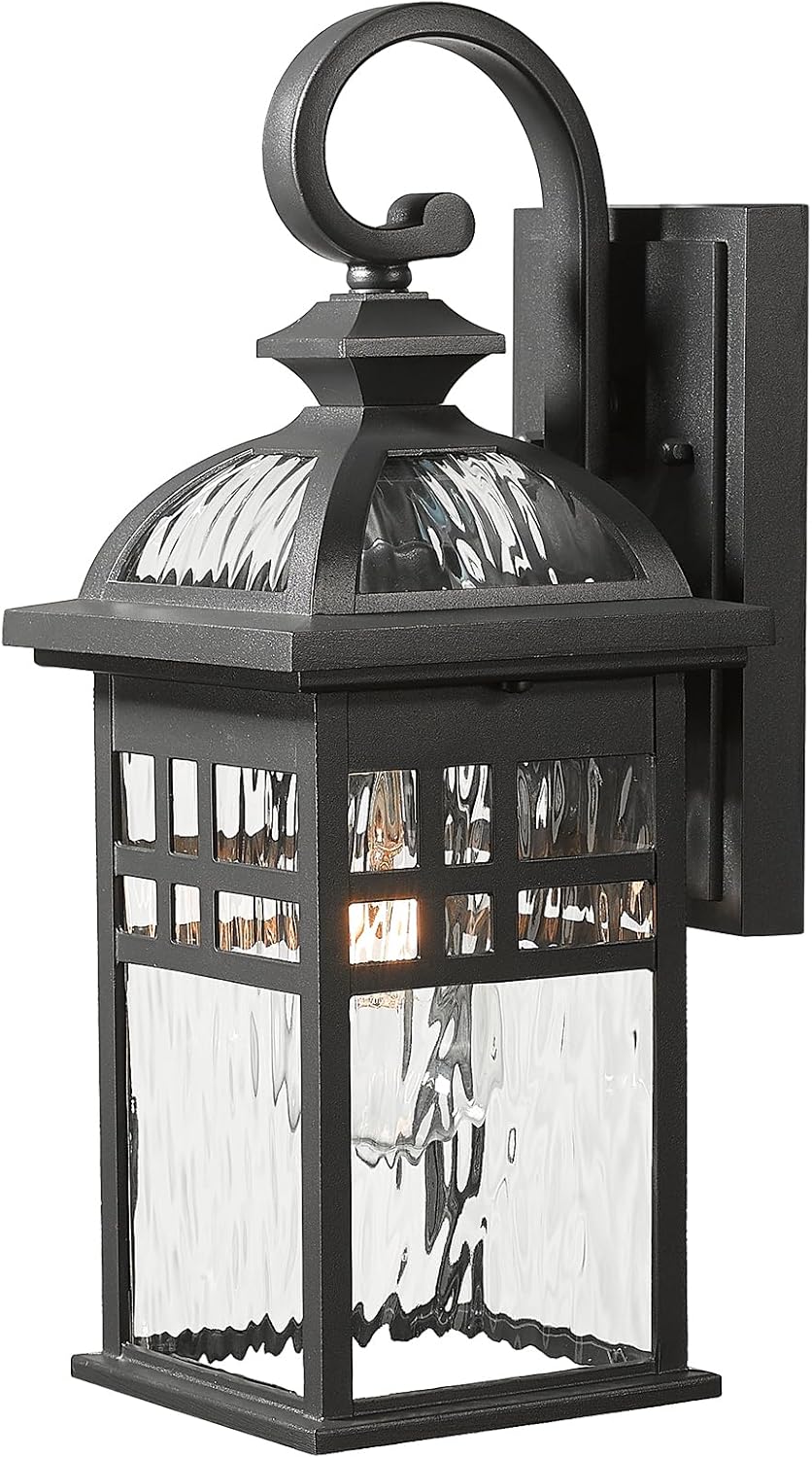 Exterior Wall Sconce 15 Inch Height Outdoor Wall Lamp Waterproof Farmhouse Outdoor Llighting E26 Socket Outdoor Light for Porch Water Ripple Glass Shade