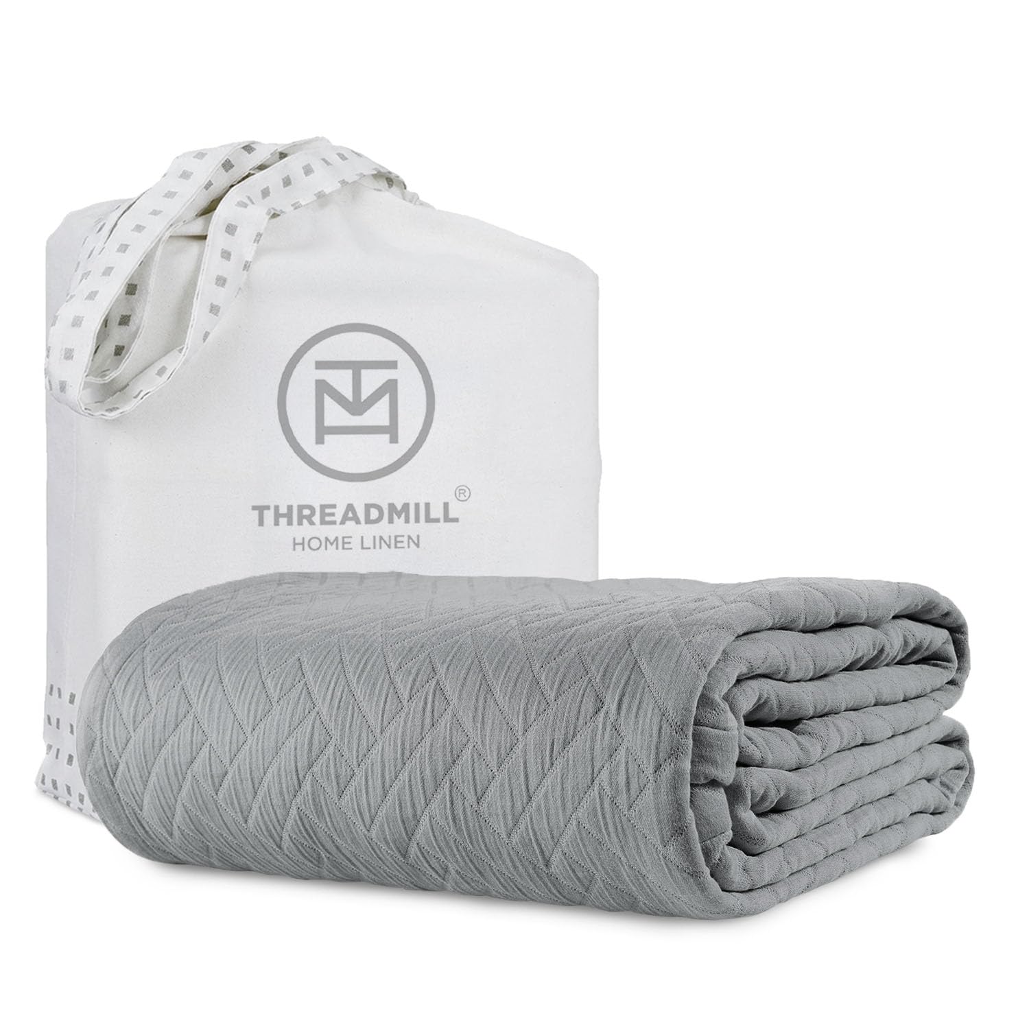 Threadmill Luxury Cotton Blankets for Twin Size Bed | All-Season 100% Cotton Twin Blanket for Bed | Jacquard Lightweight, Soft & Cozy Coverlet, 350GSM, 68 x 90 inches | Scottish Grey