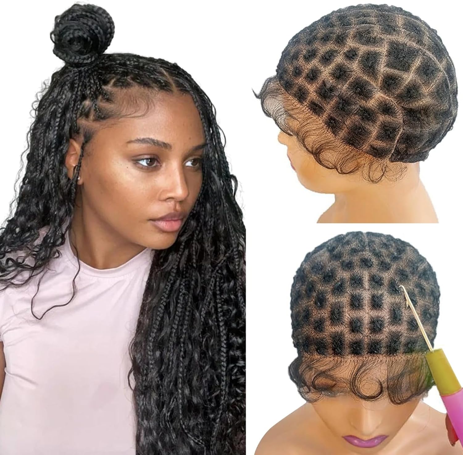 Elastic Lace Wig Cap With Grid Squares, Braiding Net Weaving Base, Adjustable Pre-Marked Cap For Wig Building And Hair Installation