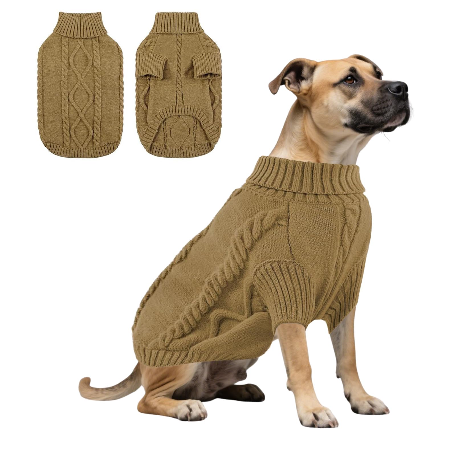 Dog Knitted Sweatshirt,Dog Winter Warm Jumpers Turtleneck Knitwear Cold Weather Puppy Vest Clothes for Cat Puppy Small Medium Large Dogs_L(Khaki)