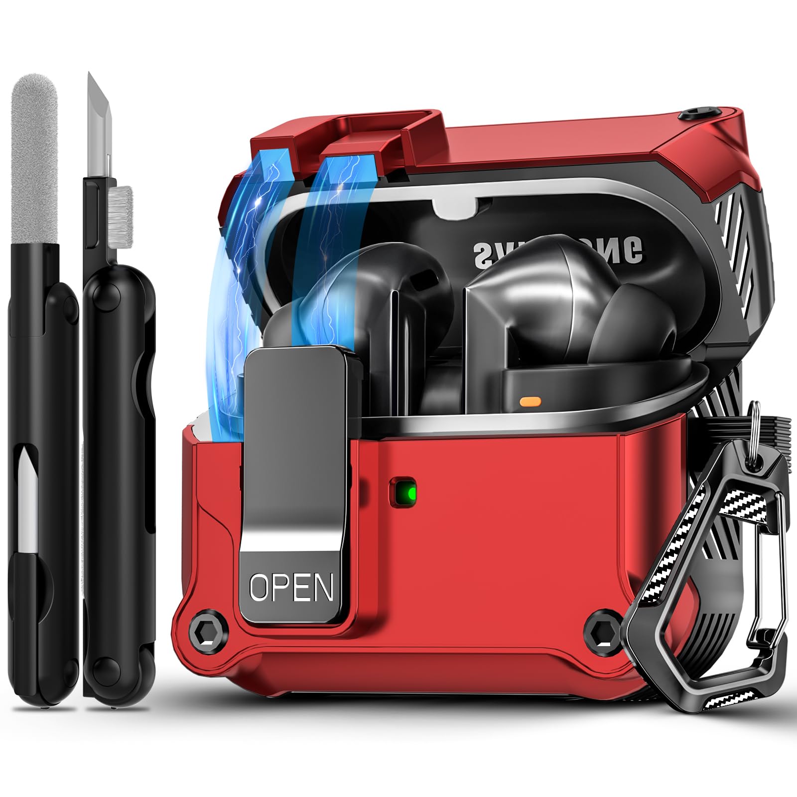 Secure Lock Case for Samsung Galaxy Buds3 FE (2025)/Buds3 Pro & Galaxy Buds 3 (2024), Shockproof Hard Case Cover with Cleaning Kit & Keychain |