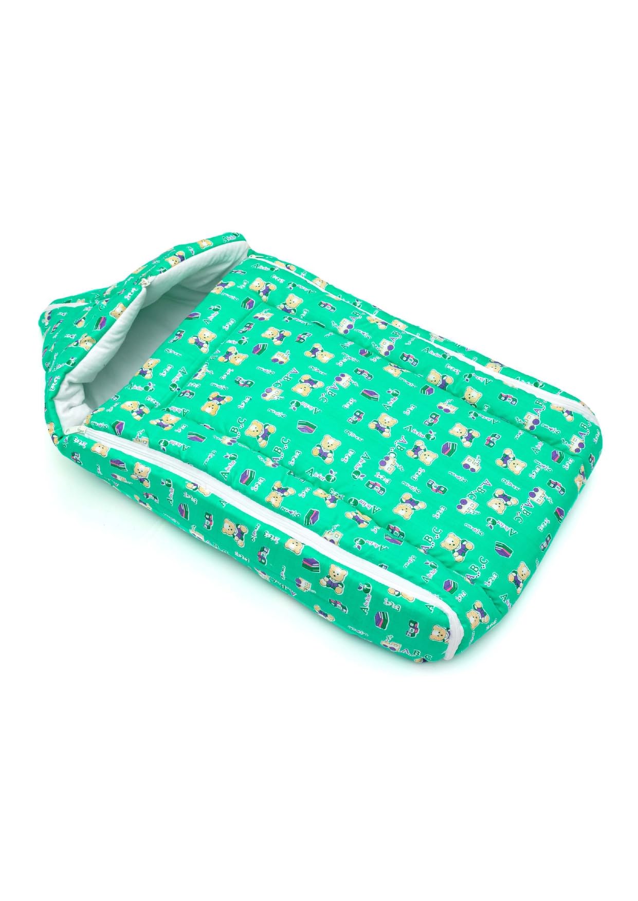 ABONY PRINTS Soft Cotton Sleeping Bag for Babies, Toddlers, and Infants, with Zipper Closure, Floral, Teddy bear, Pooh Print (GREEN)