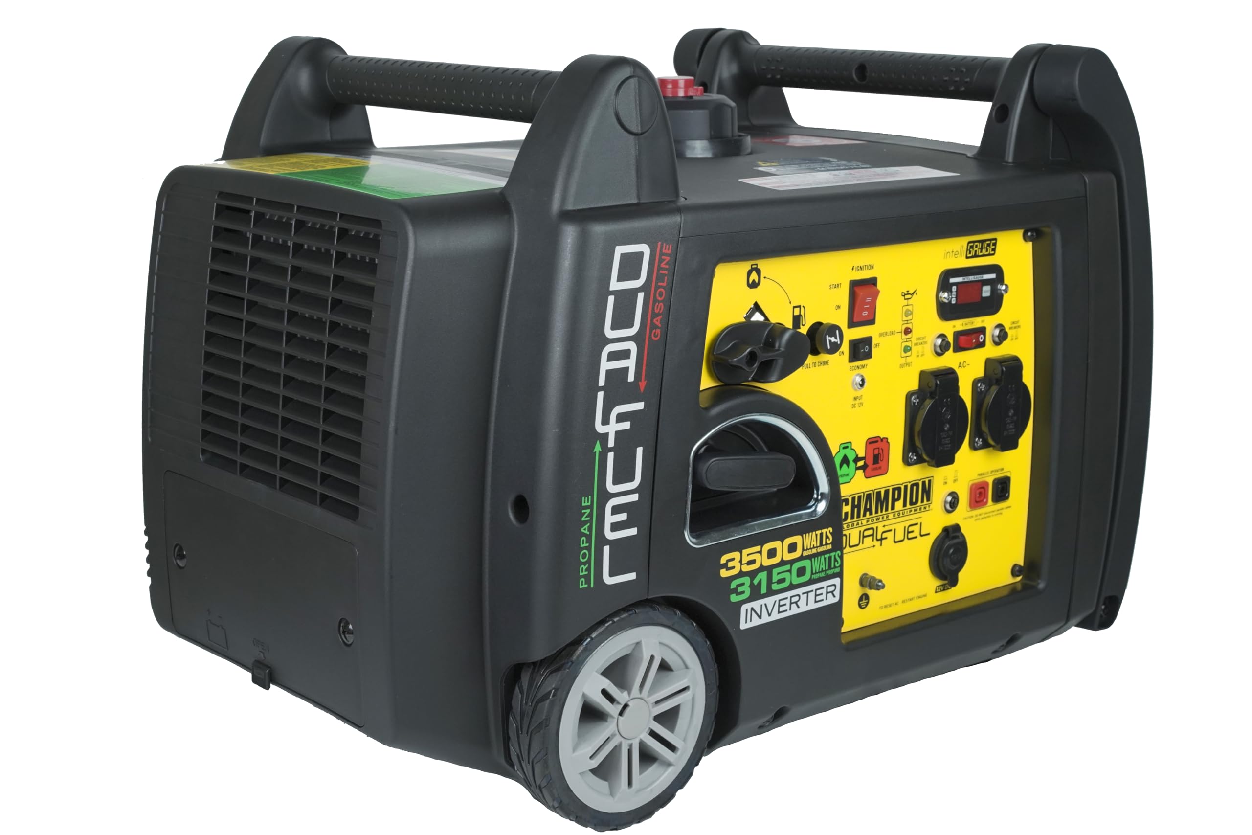 Champion Power Equipment 73001i-DF-EU Groupe électrogène mobile essence + gaz (3100 W, inverseur portable, extrêmement silencieux, avec poignée intégrée et jeu de roues, idéal pour l'extérieur +