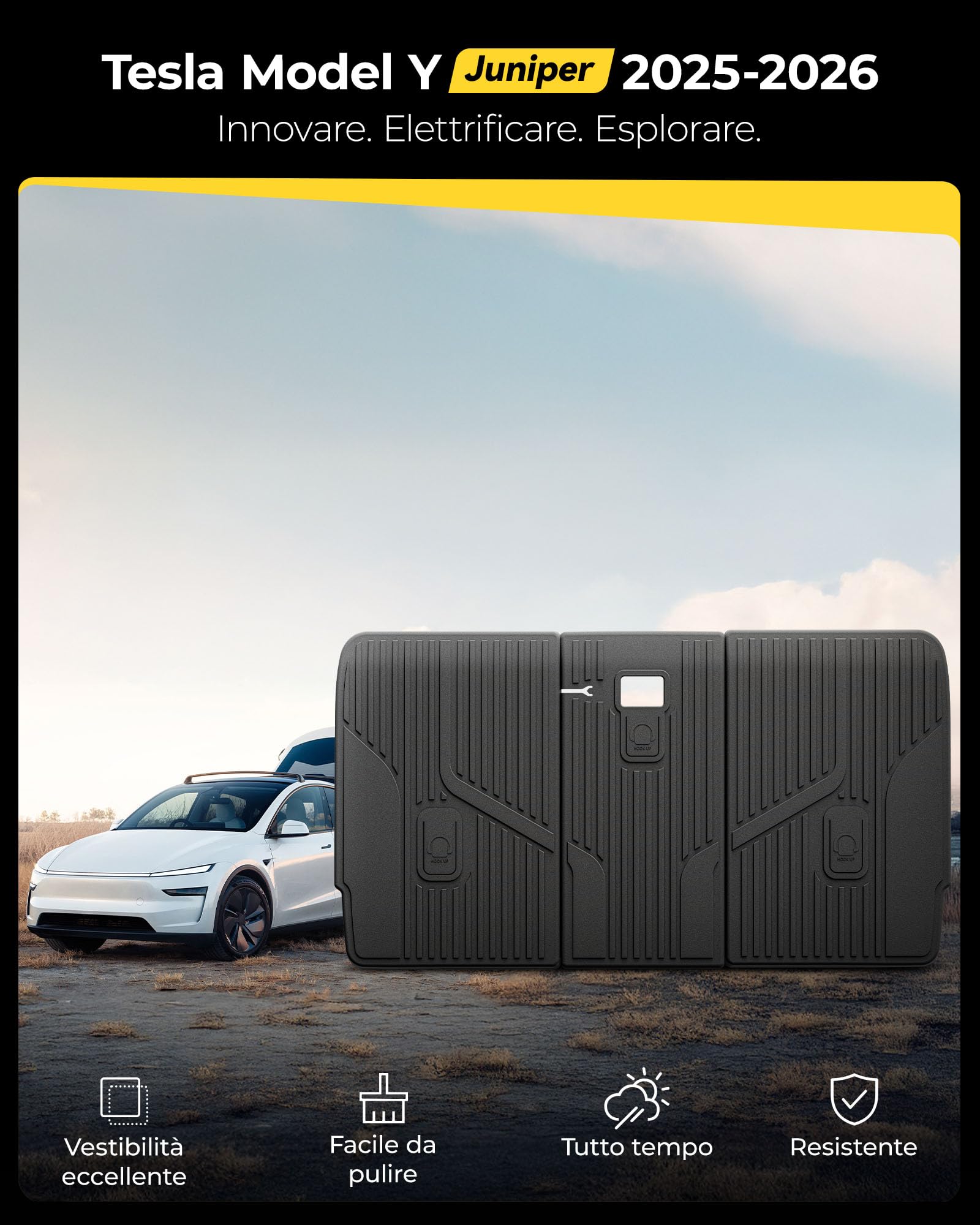 3W Tappetini per schienale per Tesla Model Y Juniper 2025-2026 Premium/Performance, Non per Model Y Standard 2026, TPE All-tempo Tappetini in gomma su misura per accessori per tappetini auto Model Y