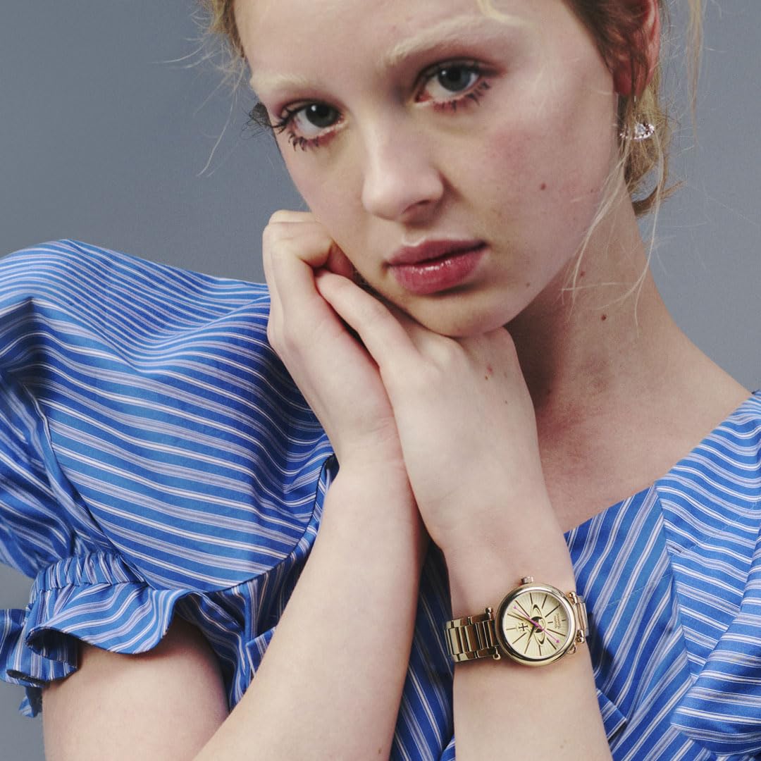 Vivienne Westwood Damski zegarek kwarcowy Kensington II ze złotą tarczą analogową i złotą bransoletką ze stali nierdzewnej VV006KGD, Złoty/Złoto, Bransoletka