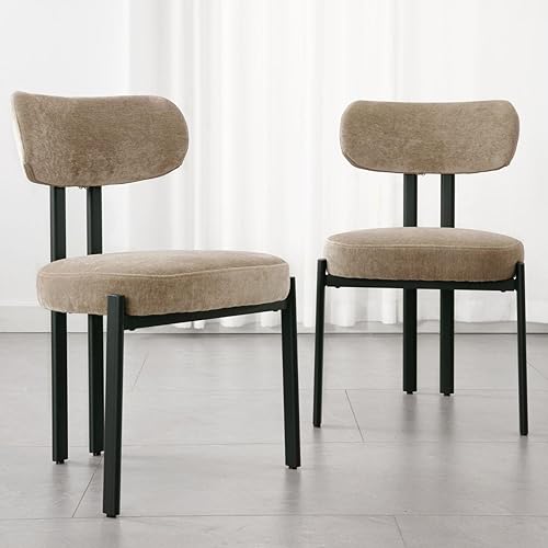 Miniatura 7 de LukeAlon Juego de 2 sillas de comedor de chenilla, modernas sillas de cocina sin brazos con respaldo curvado con patas de metal negro, sillas de