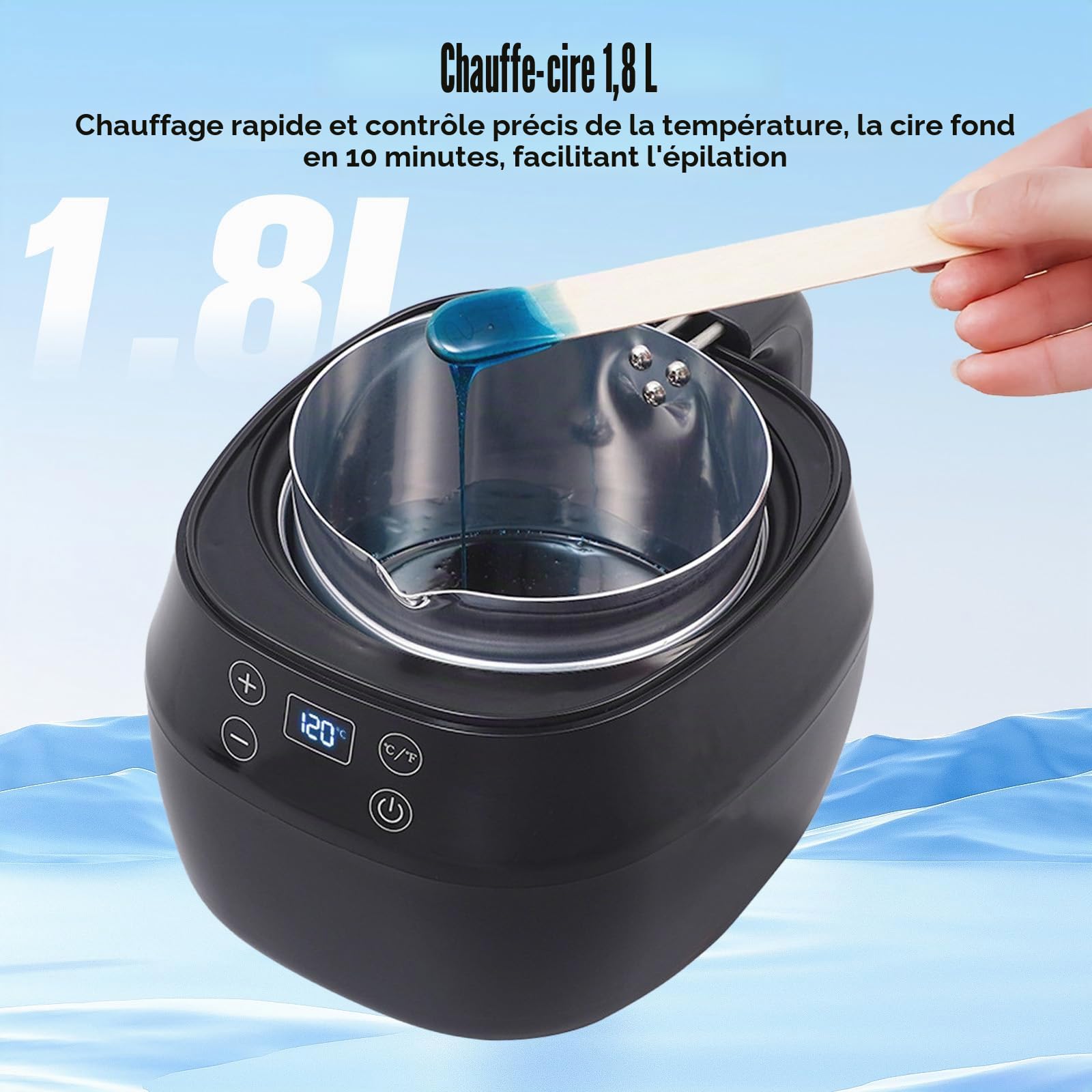 VexNook Fondeur de cire électrique, 1 l, pour la fabrication de bougies, avec affichage de la température LED, avec mèches, autocollant pour mèche, dispositif de centrage, cuillère mélangeuse