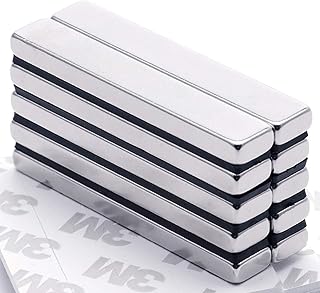 FINDMAG Strong Neodymium Bar Magnets with Double-Sided Adhesive, Rare Earth Metal Neodymium Magnet - 60 x 10 x 5 mm, Pack of 10